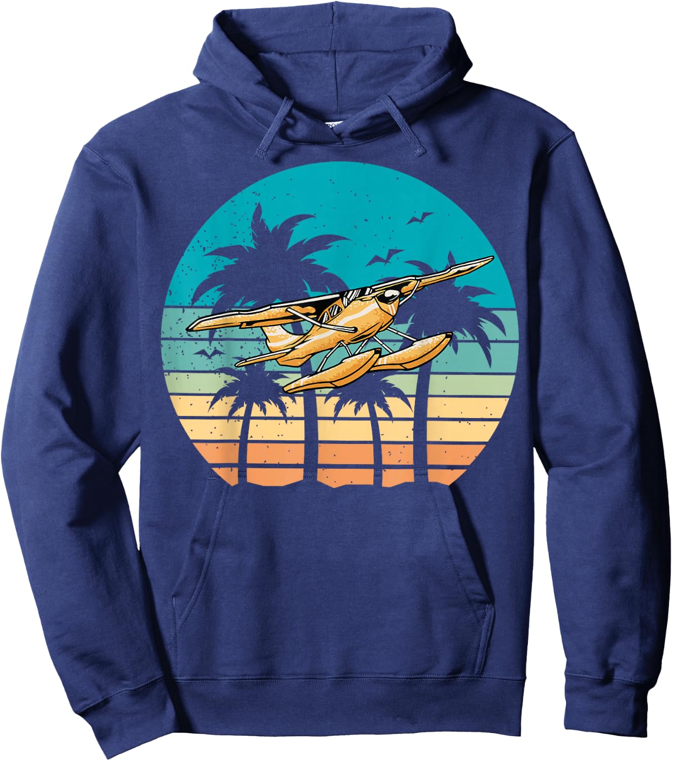 Seaplane Retro Sunset Beach Floatplane Hoodie - Hoodie | Navy