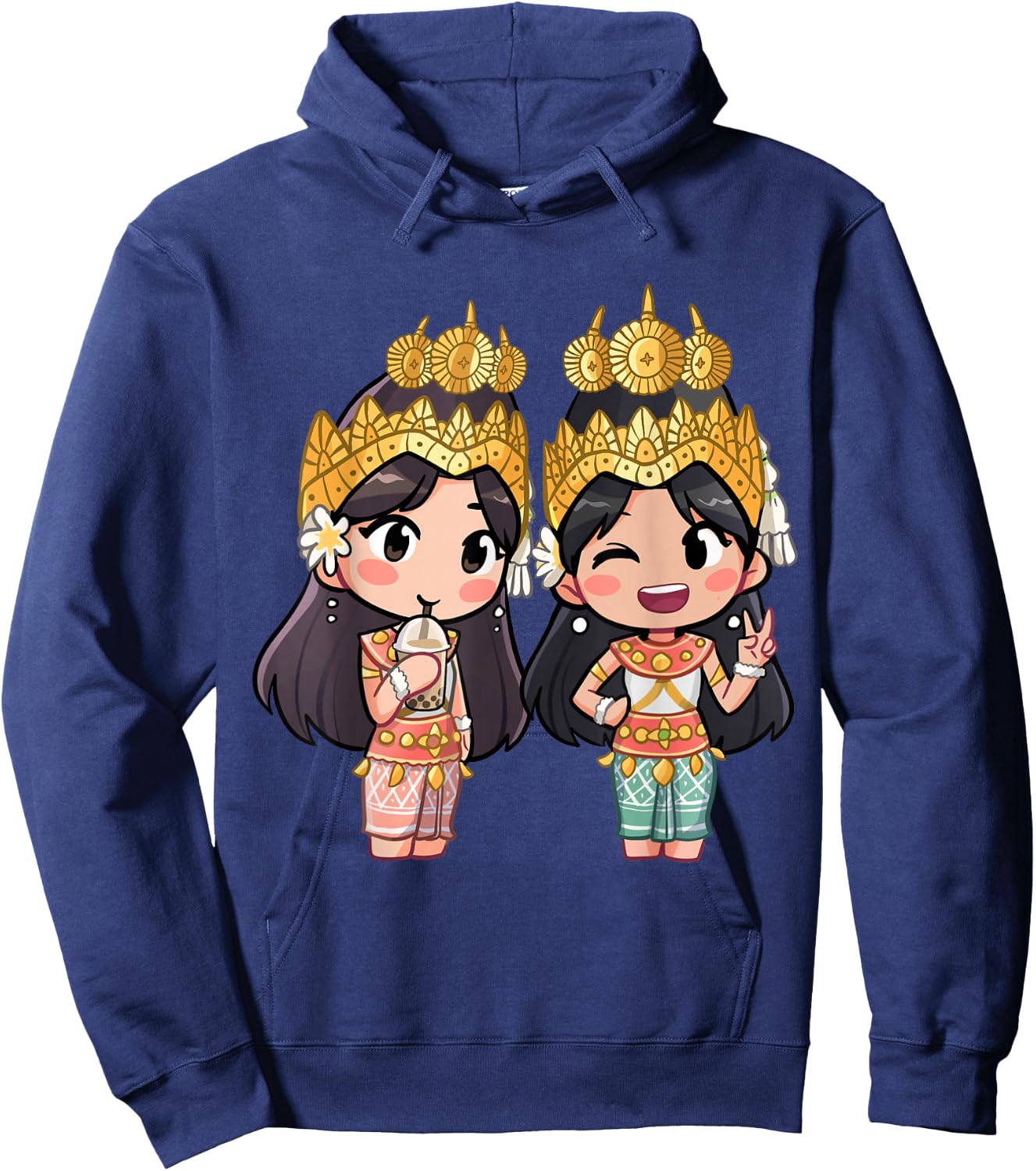 Cute Chibi Style Cambodian Khmer Apsara BFF Hoodie - Hoodie | Navy