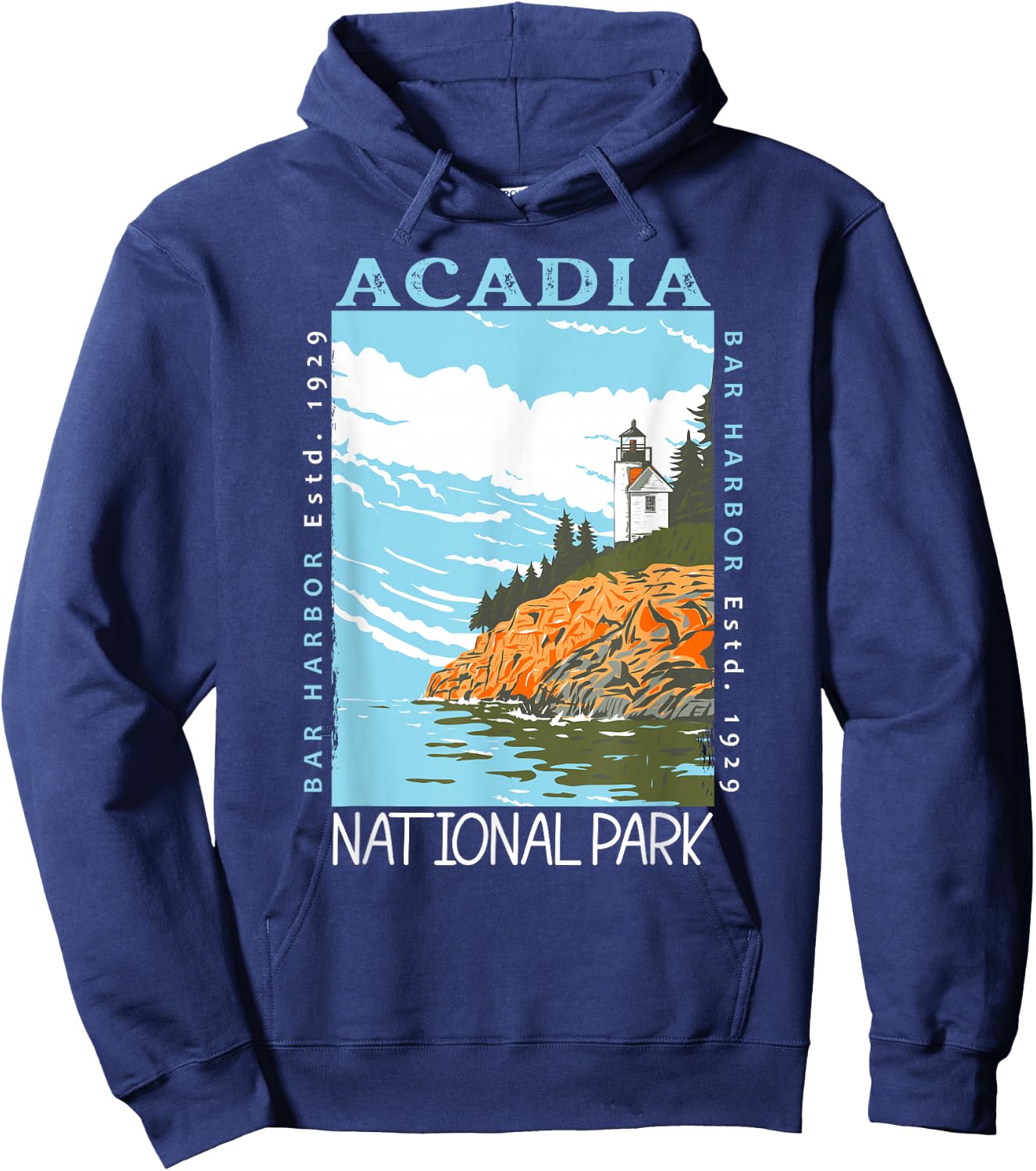 Acadia National Park Bar Harbor Maine Vintage Hoodie - Hoodie | Navy