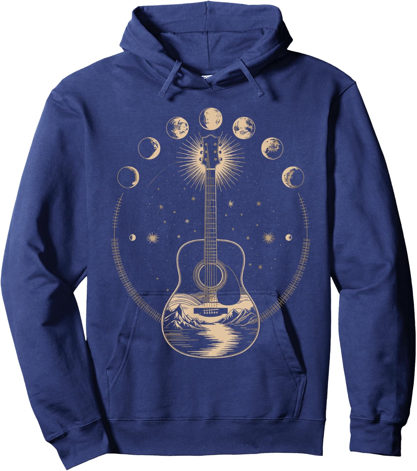 Acoustic Guitar Moon Phases Celestial Music Hoodie - Hoodie | Navy