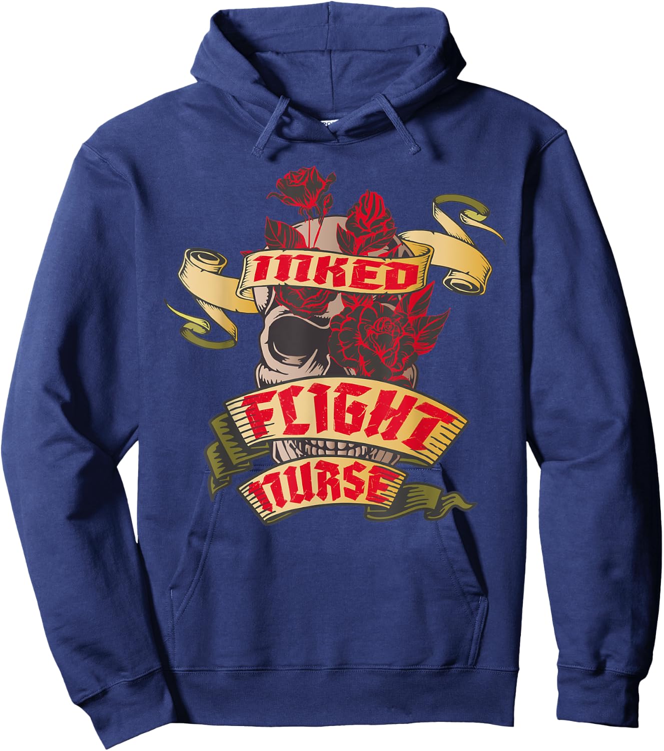 Flight Nurse Inked Skull & Red Roses Tattoo Hoodie - Hoodie | Navy
