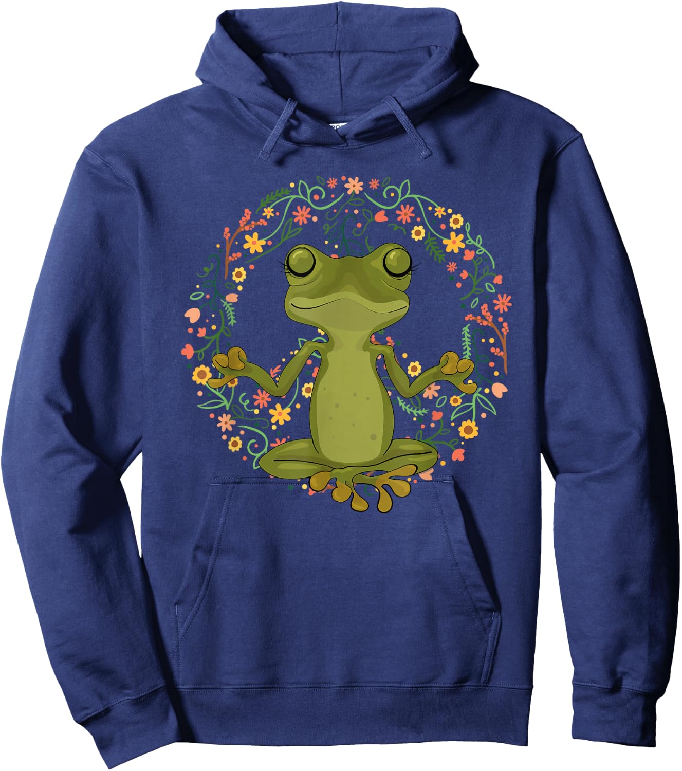 Peace Sign Yoga Frogs Cool Peace Frog Floral Hoodie - Hoodie | Navy