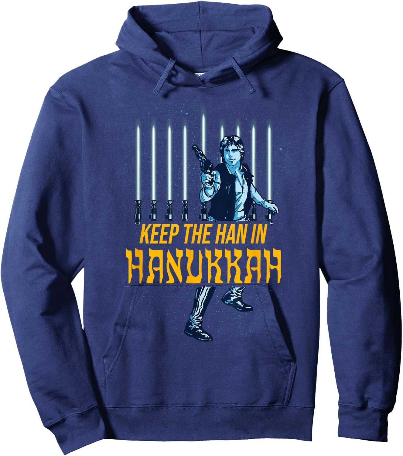 Star Wars Han Solo Hanukkah Lightsaber Menorah Hoodie - Hoodie | Navy