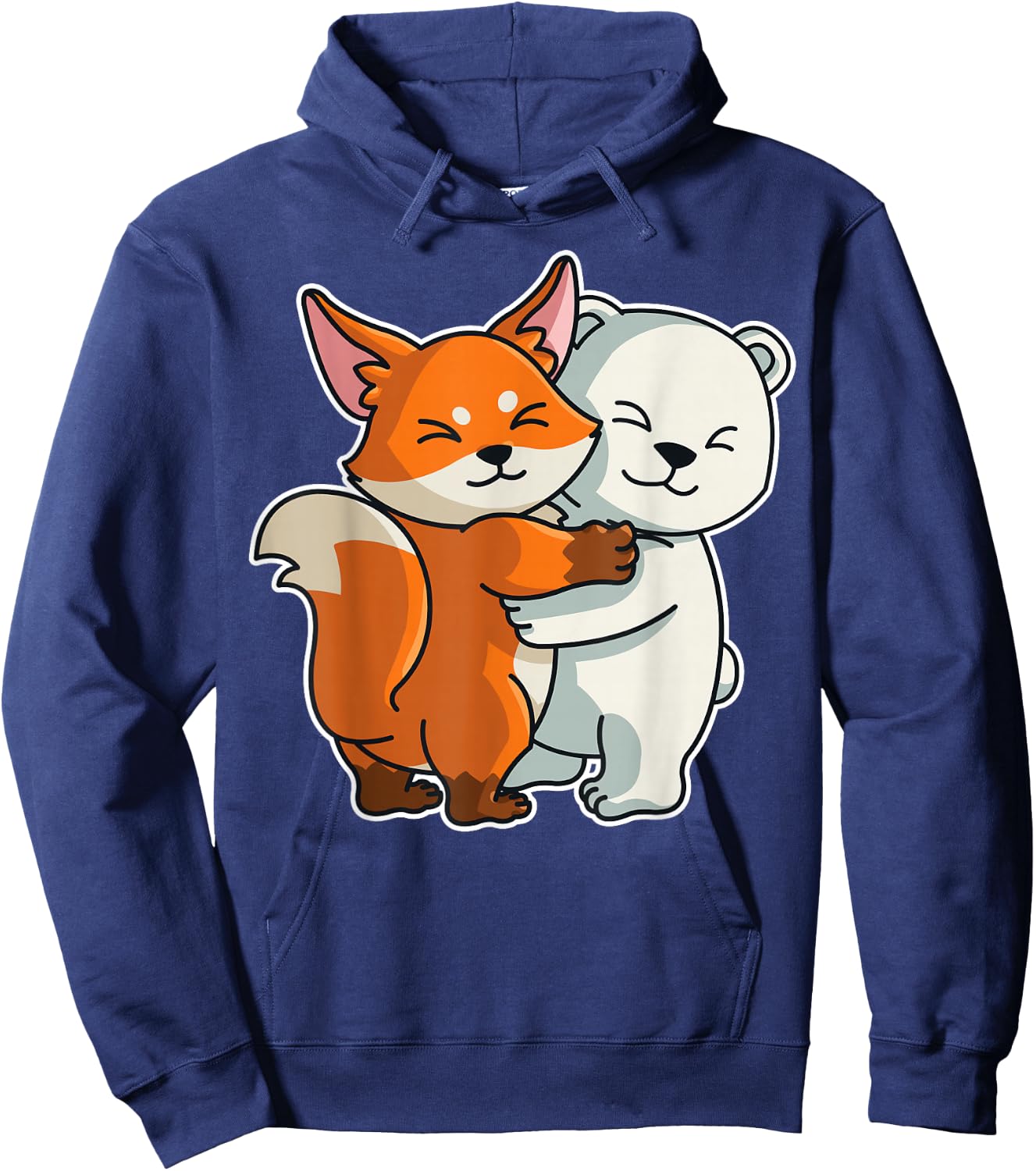 Polar Bear and Fox Cute Animals Animal Hugging Hoodie - Hoodie | Navy