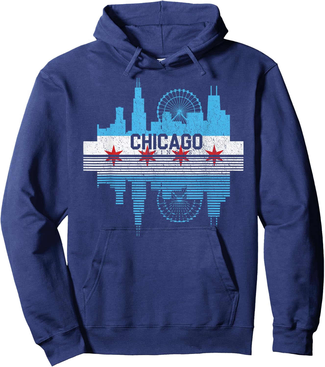 Vintage Chicago Illinois Flag Skyline Men Women Hoodie - Hoodie | Navy
