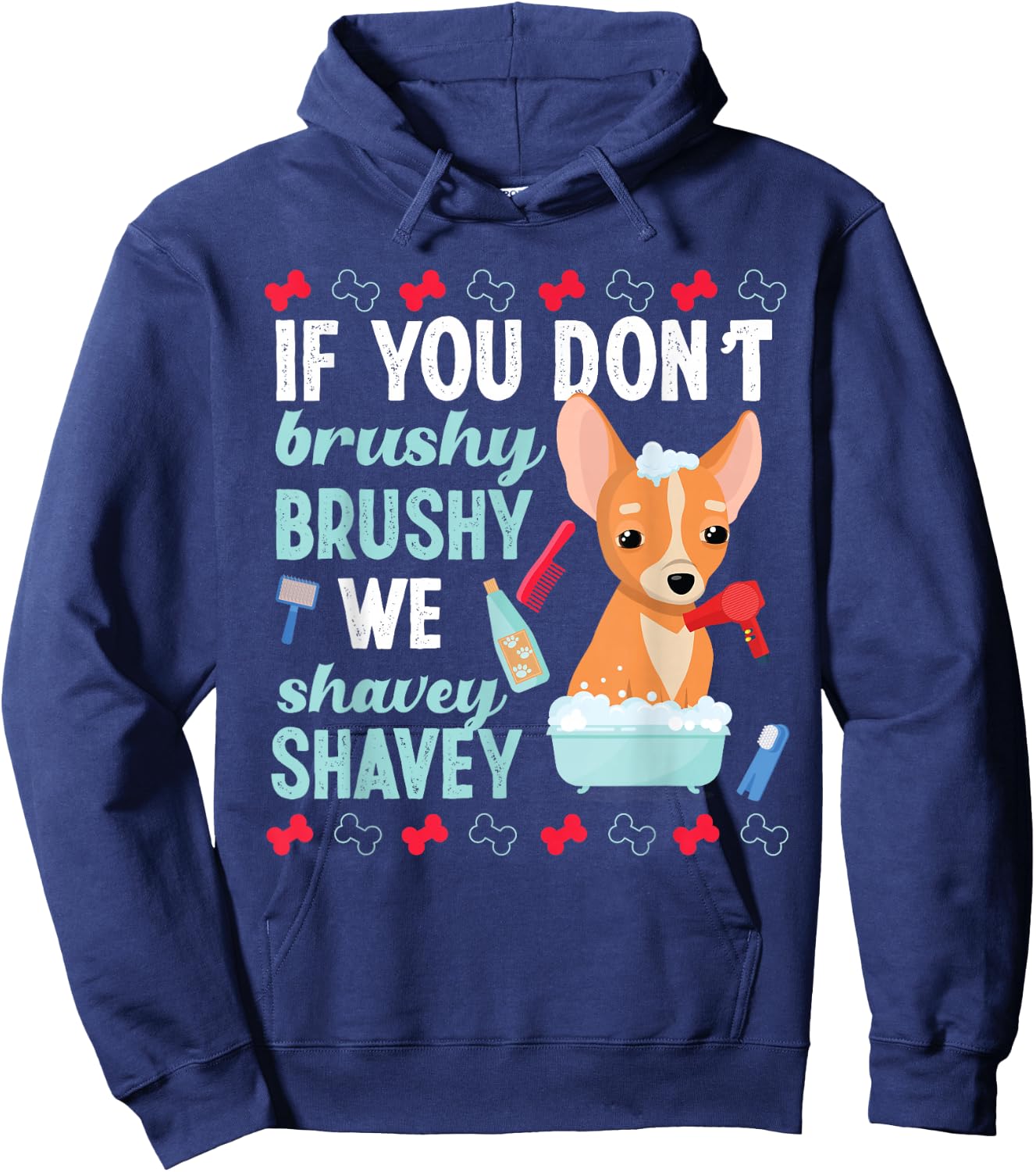 Dog Grooming Brushy Shavey Washing Hoodie - Hoodie | Navy