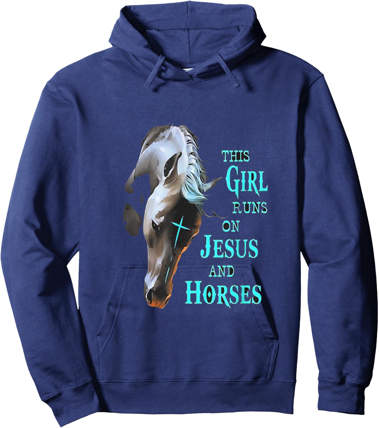 This Girl Runs On Jesus And Horses Hoodie - Hoodie | Navy