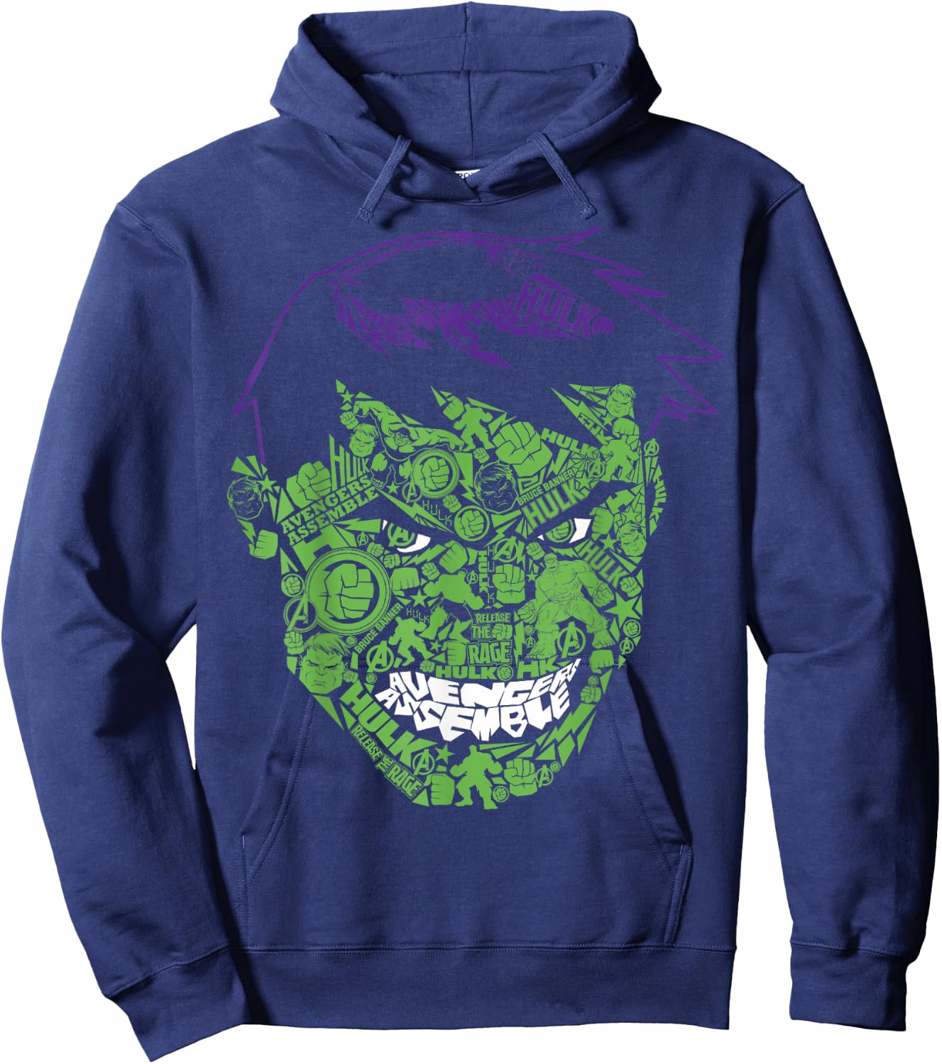 Marvel Hulk Angry Face Build Up Fill Graphic Hoodie - Hoodie | Navy