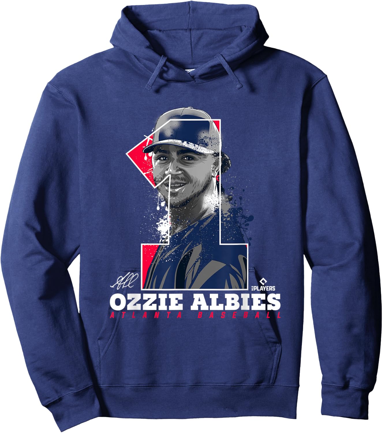 Ozzie Albies Silhouette Bolly Atlanta MLBPA Hoodie - Hoodie | Navy