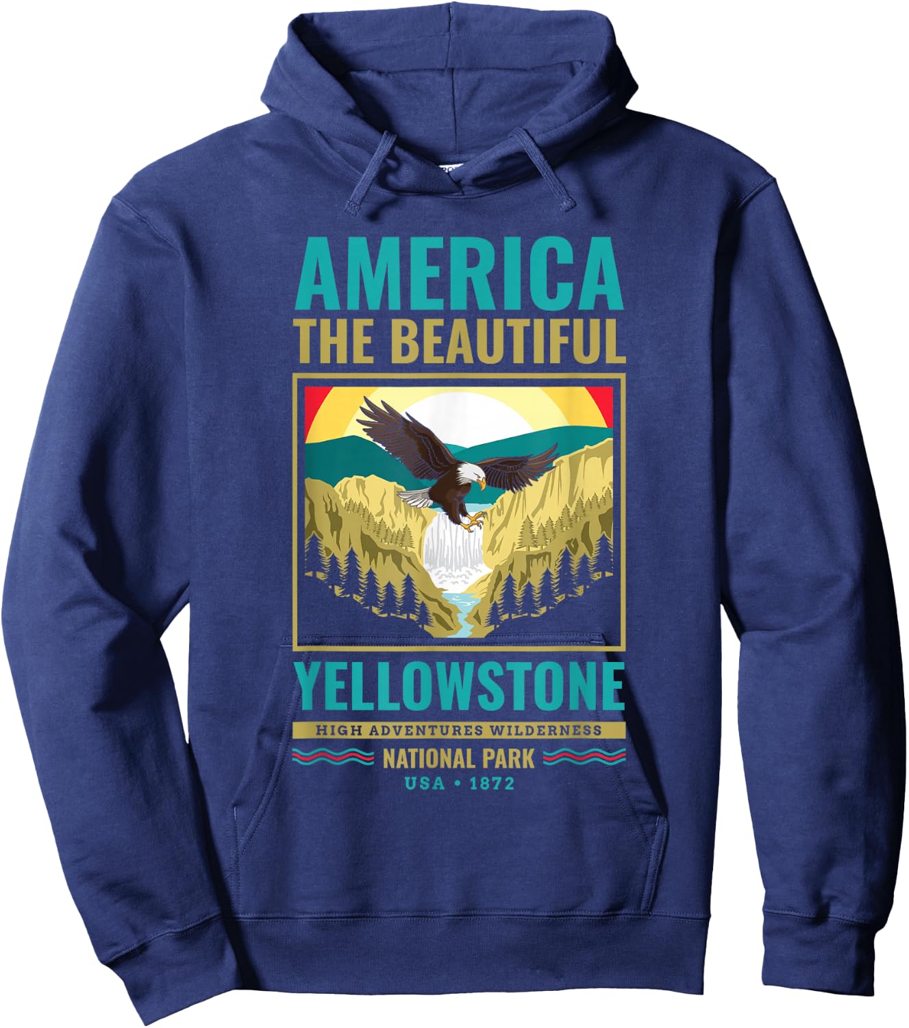 Yellowstone US National Park Eagle Vintage Gift Hoodie - Hoodie | Navy