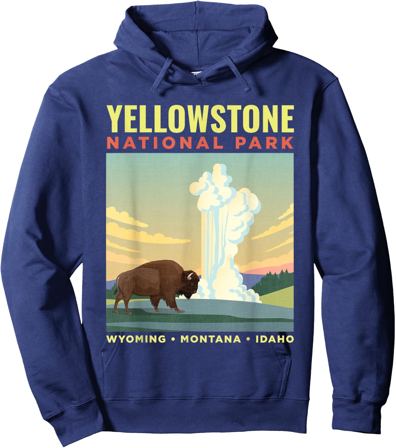 Yellowstone US National Park Bison Vintage Gift Hoodie - Hoodie | Navy