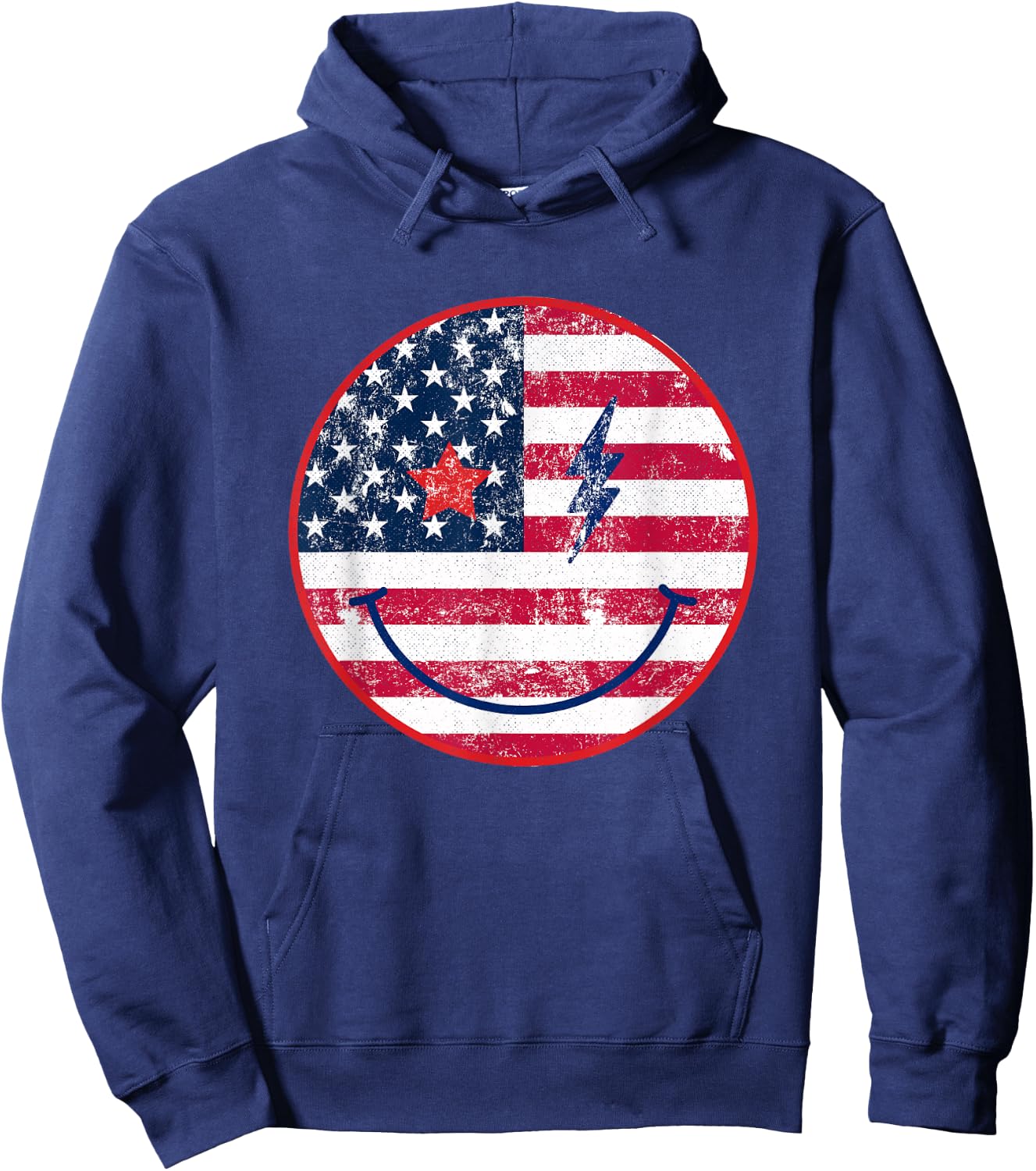 American Flag Happy Face July 4th Patriot USA Hoodie - Hoodie | Navy