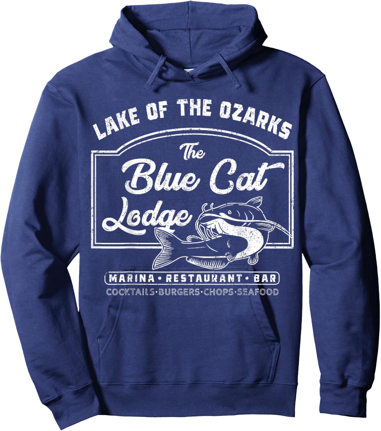 Vintage The Blue Cat Lodge Lake of The Ozarks Hoodie - Hoodie | Navy