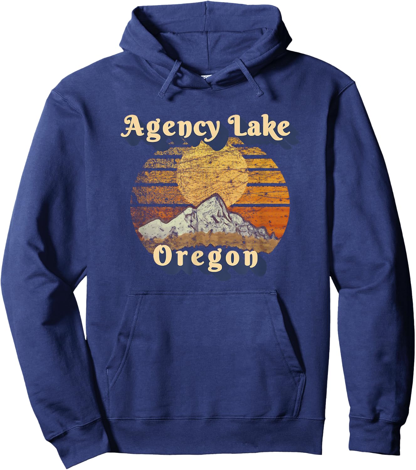 Agency Lake Oregon Retro Mountain Sunset Styled Hoodie - Hoodie | Navy