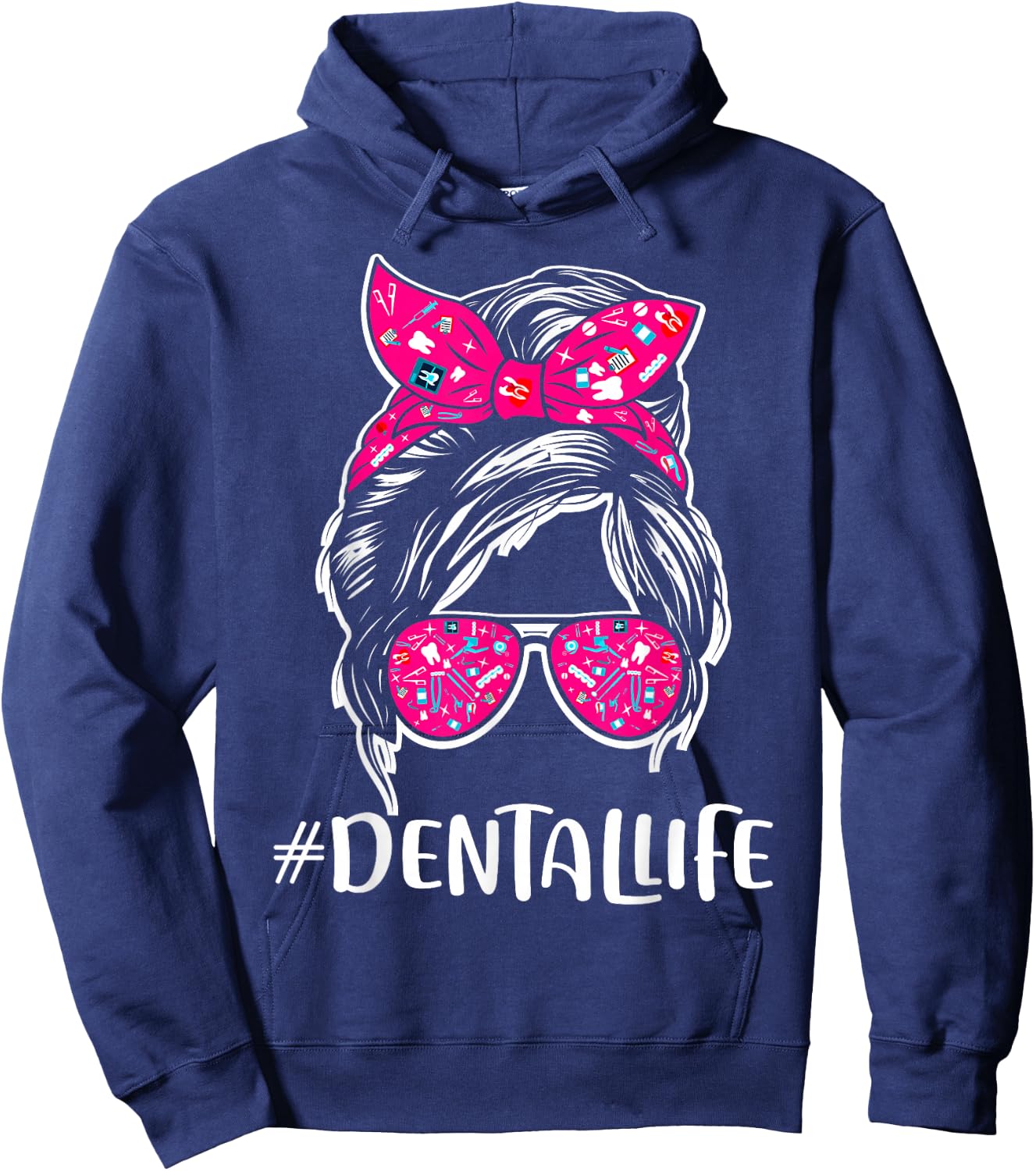 Messy Bun Busy Dental Life Dentist Gifts Hoodie - Hoodie | Navy