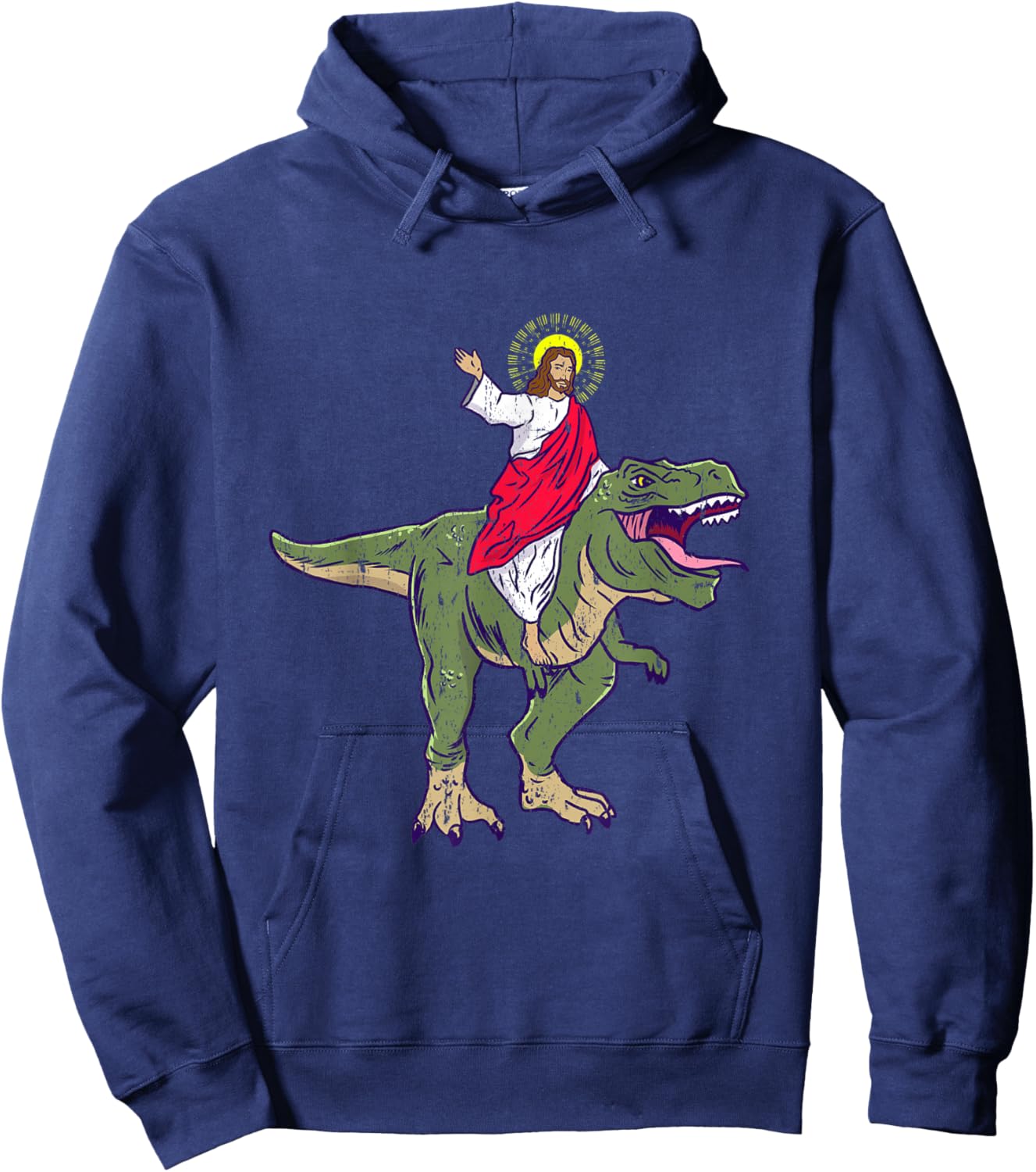 Jesus Riding Dinosaur Vintage Hoodie - Hoodie | Navy