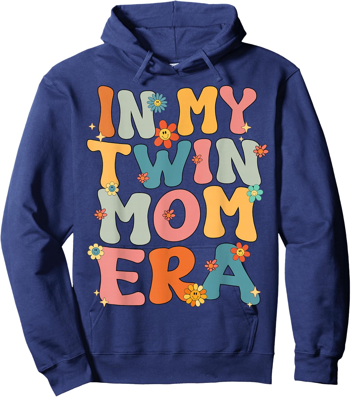In My Twin Mom Era Groovy Retro Twin Mom Cute Black Twin Mom Era Mother's Day Birthday Casual Modern Floral Letter Print Short Sleeve Small Hoodie - Hoodie | Navy