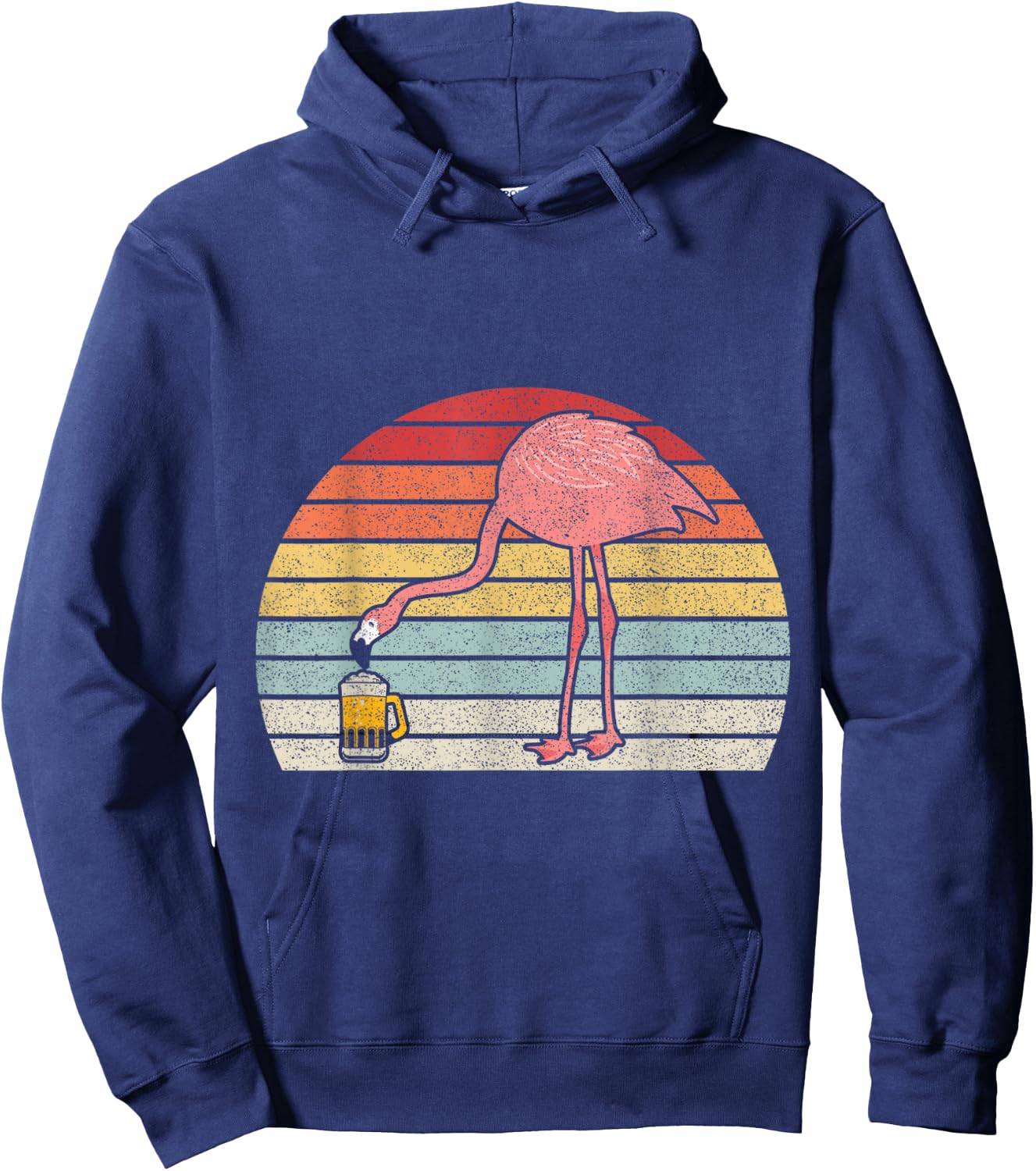 Retro Vintage Pink Flamingo Drinking Beer Hoodie - Hoodie | Navy