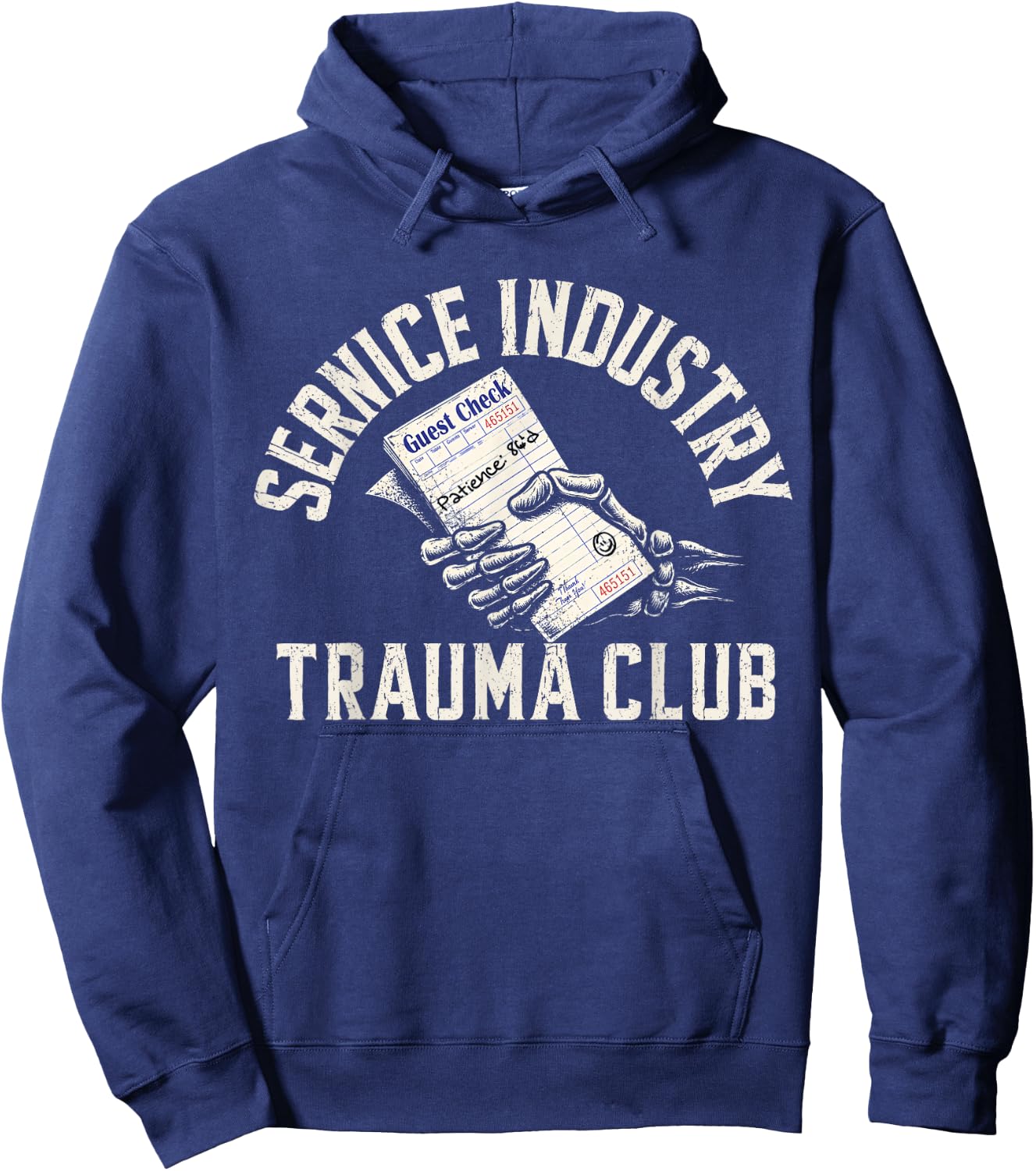 Service Industry Trauma Club Bill Skeleton Hand Hoodie - Hoodie | Navy