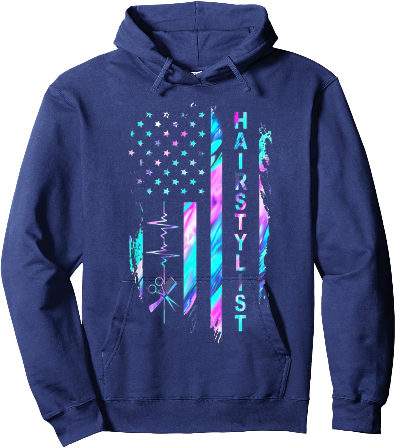 Hairstylist American Flag Hologram Hoodie - Hoodie | Navy