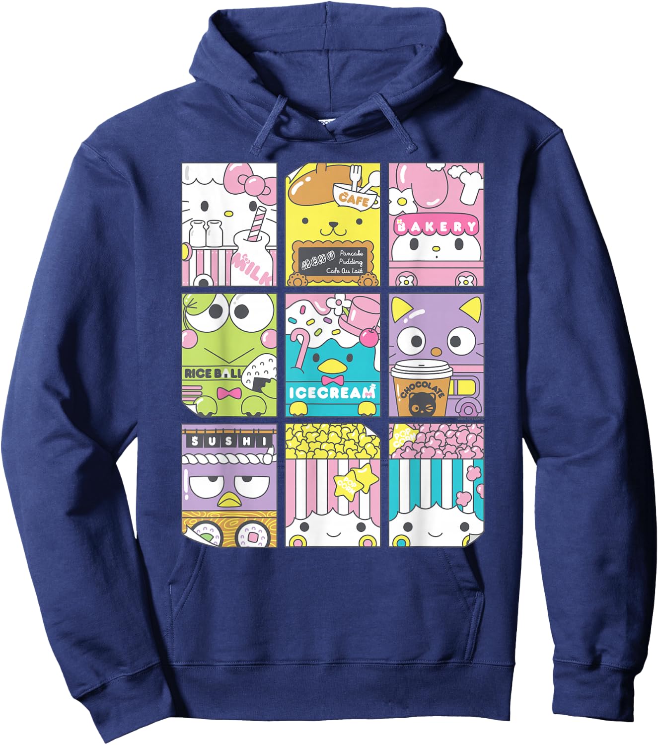 Hello Sanrio Kawaii Foodie Menu Poster Shirt Hoodie - Hoodie | Navy