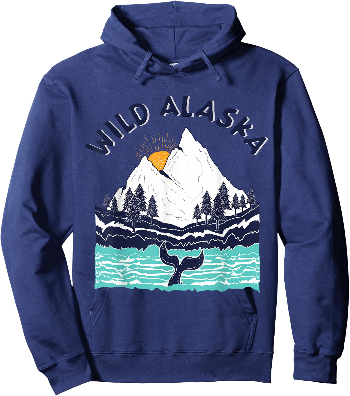 Vintage Alaska Wild Landscape Humpback Whale Hoodie - Hoodie | Navy