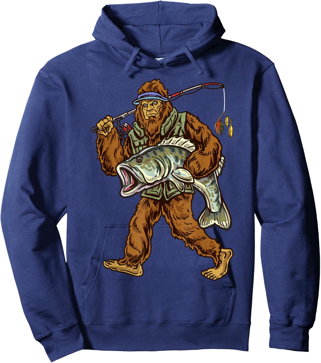 Largemouth Bass Fishing Bigfoot Fisherman Hoodie - Hoodie | Navy