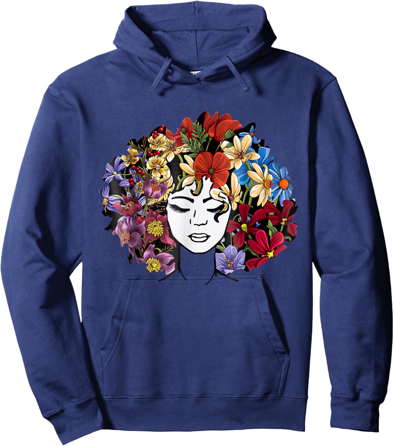 Black Power Flowers Afro Hair Black Woman Hoodie - Hoodie | Navy