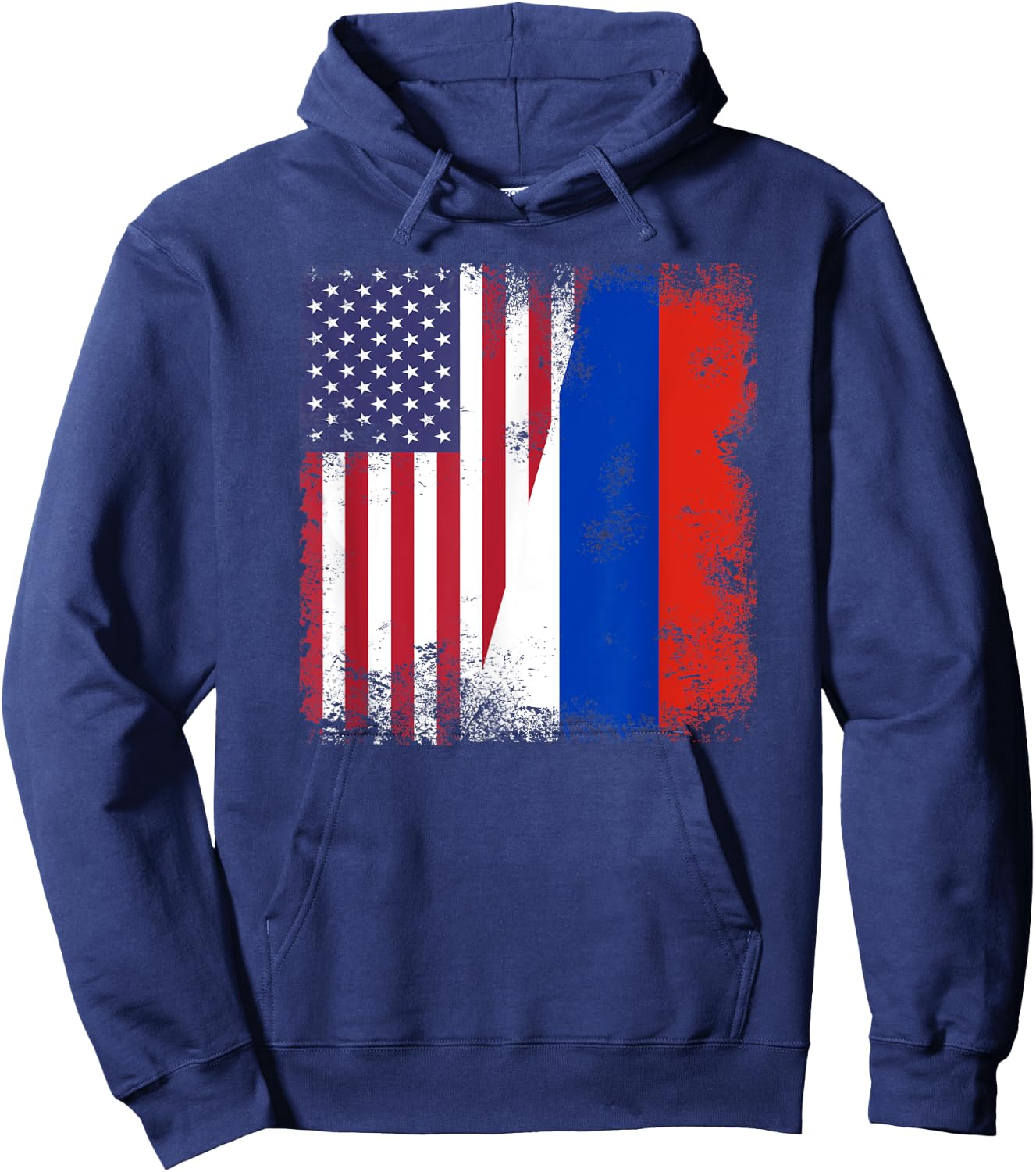 Half Russian Flag | Vintage Russia USA Gift Hoodie - Hoodie | Navy