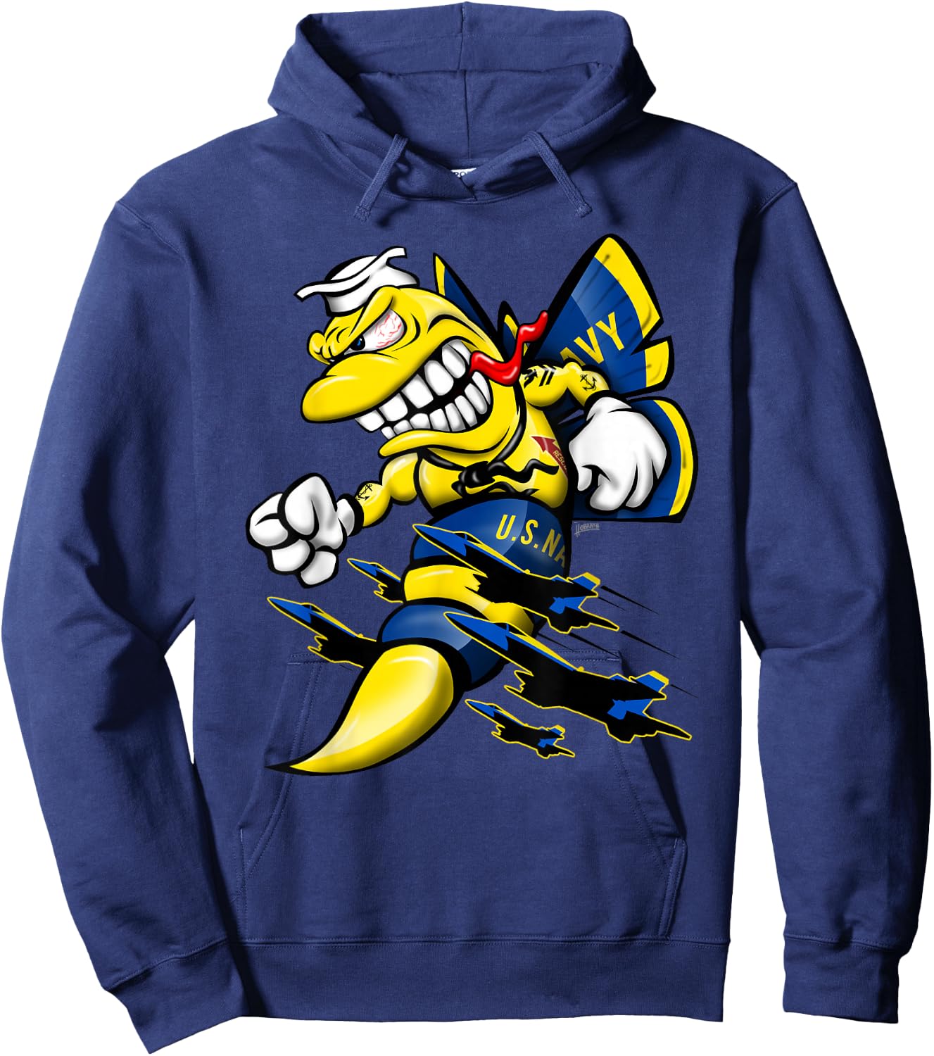 Military Aircraft Cartoon Illustration Hoodie - Hoodie | Navy