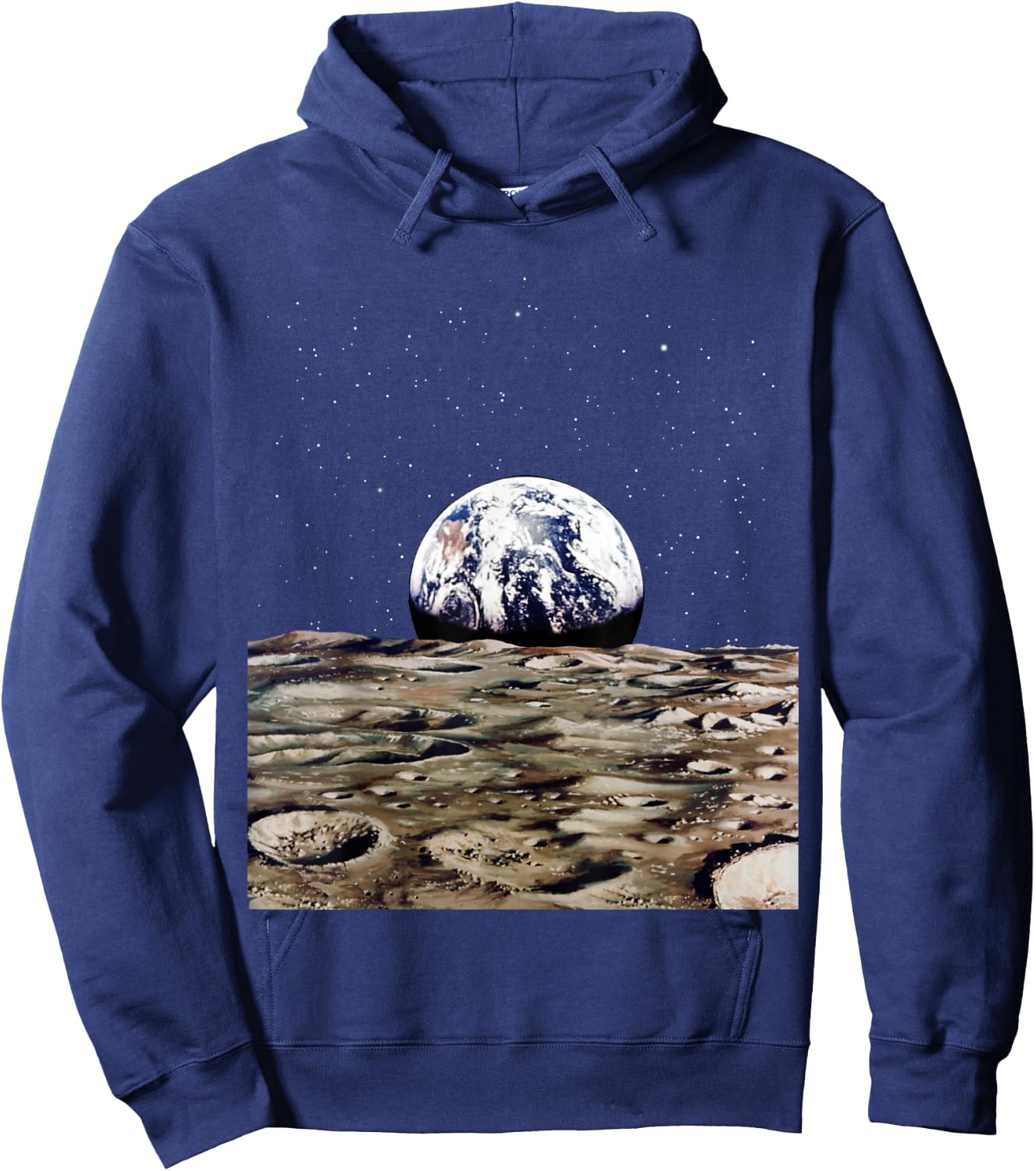 Earth Rise Over Moon Surface Space Exploration Hoodie - Hoodie | Navy
