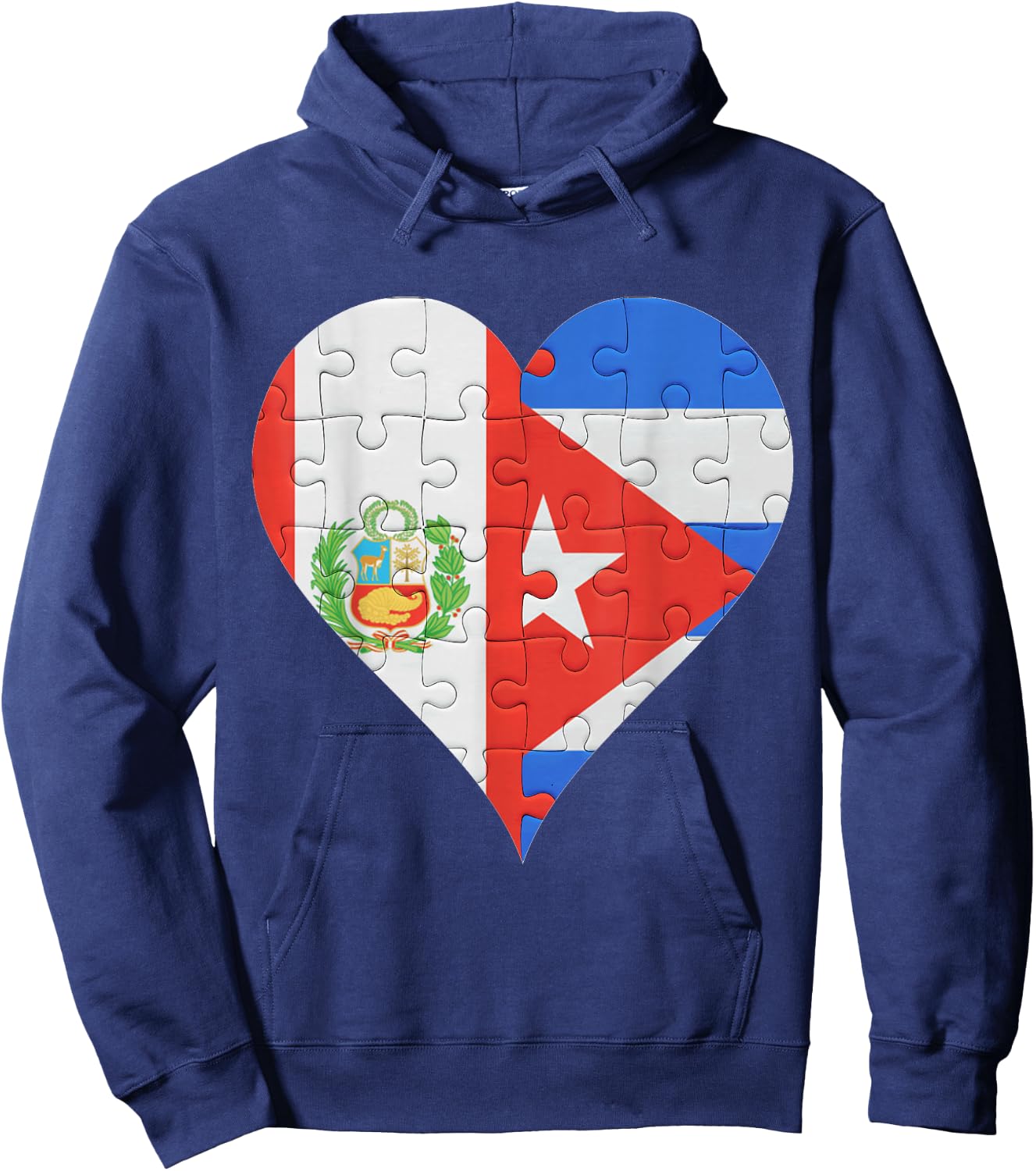 Peruvian Cuban Flag Heart Hoodie - Hoodie | Navy