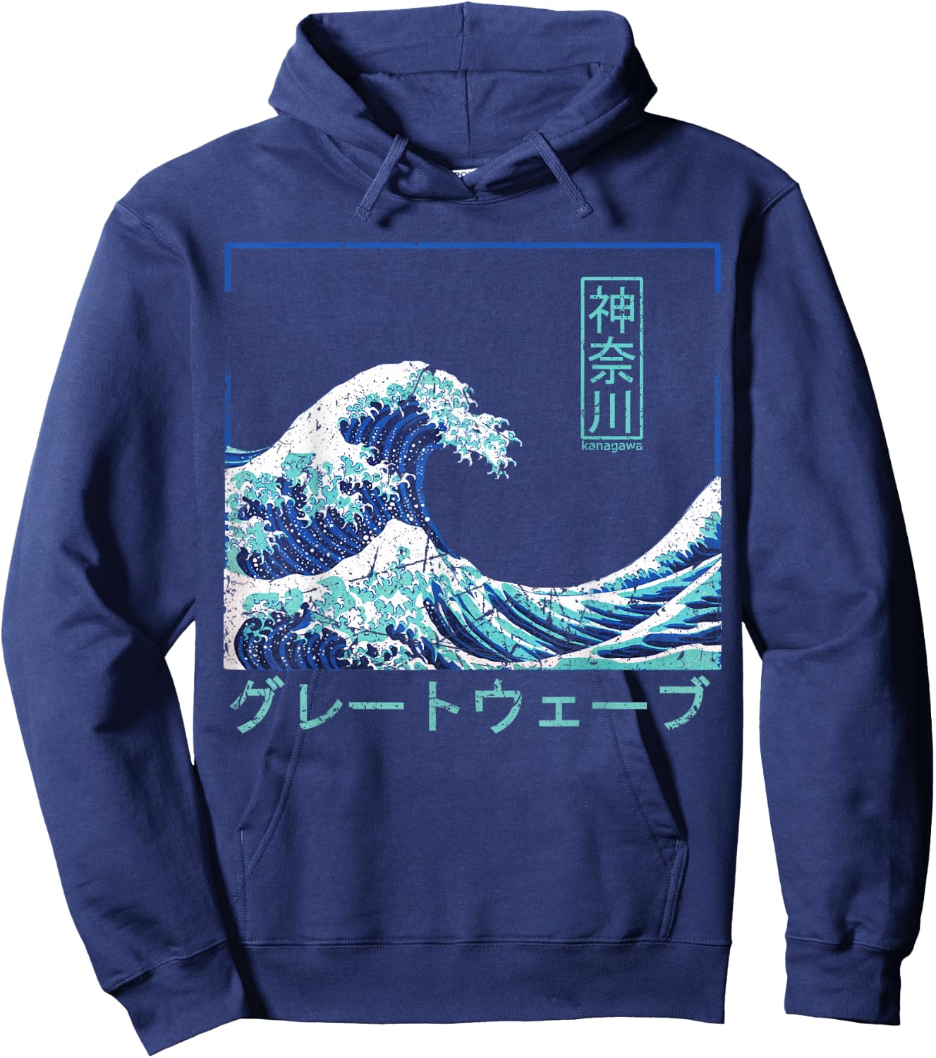 Vintage Asia Great Wave off Kanagawa Japan Hoodie - Hoodie | Navy