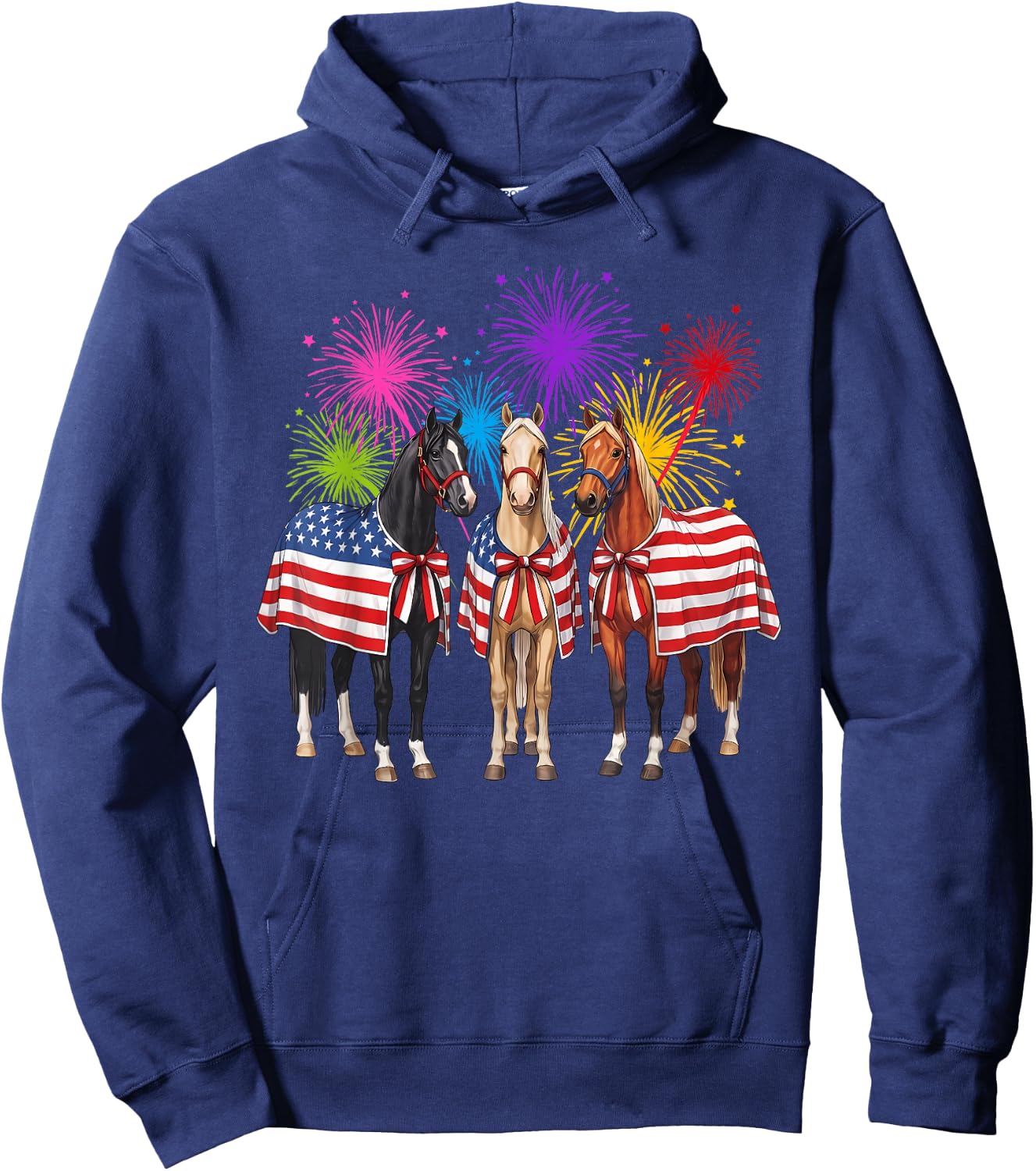 4th of July Horses with Fireworks and Flag Men Hoodie - Hoodie | Navy