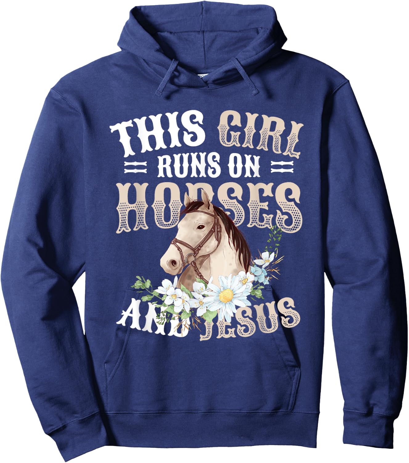This Girl Runs On Horses And Jesus Girls Horse Hoodie - Hoodie | Navy