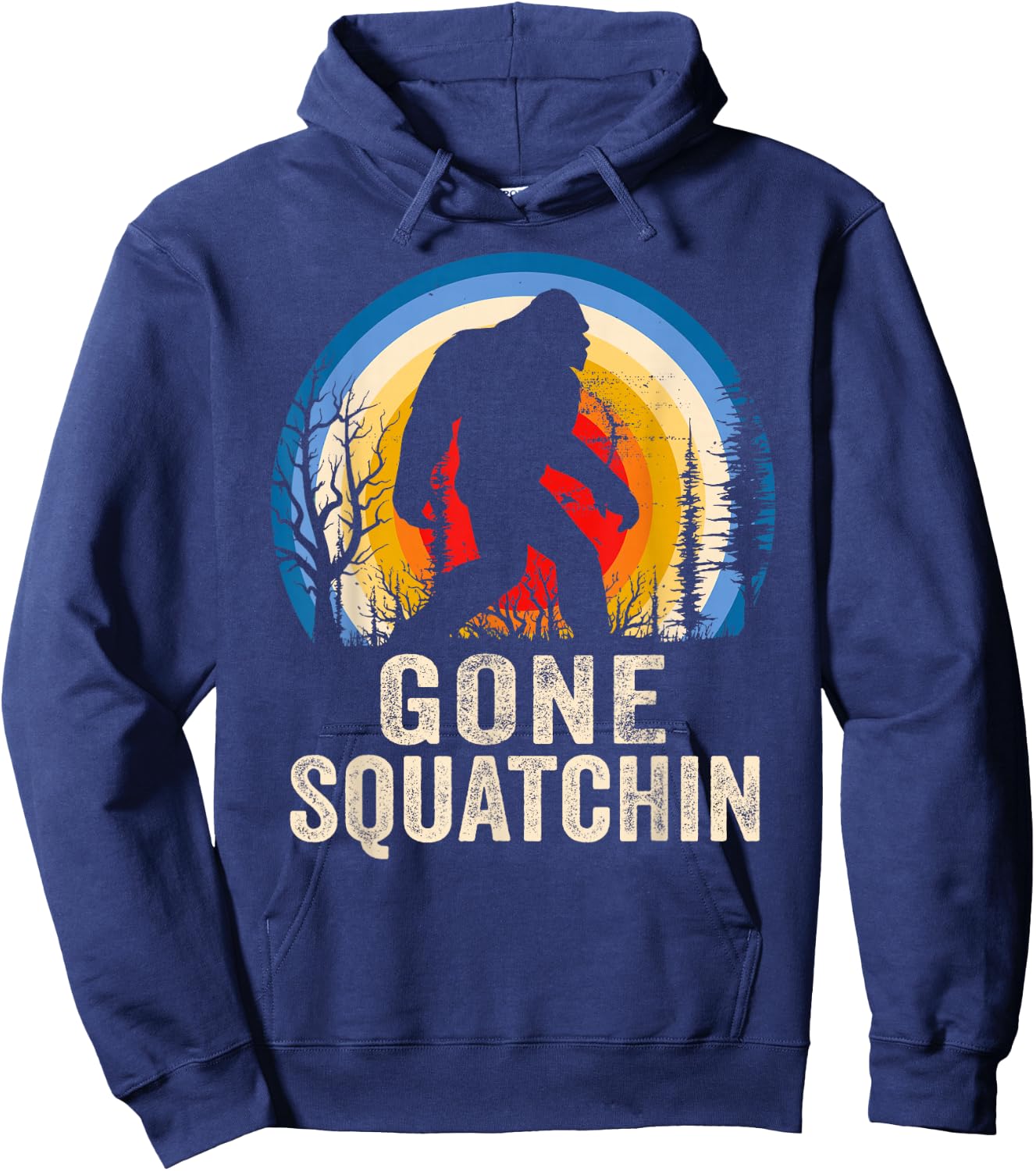 Gone Squatchin to Find Bigfoot Sasquatch Retro Hoodie - Hoodie | Navy