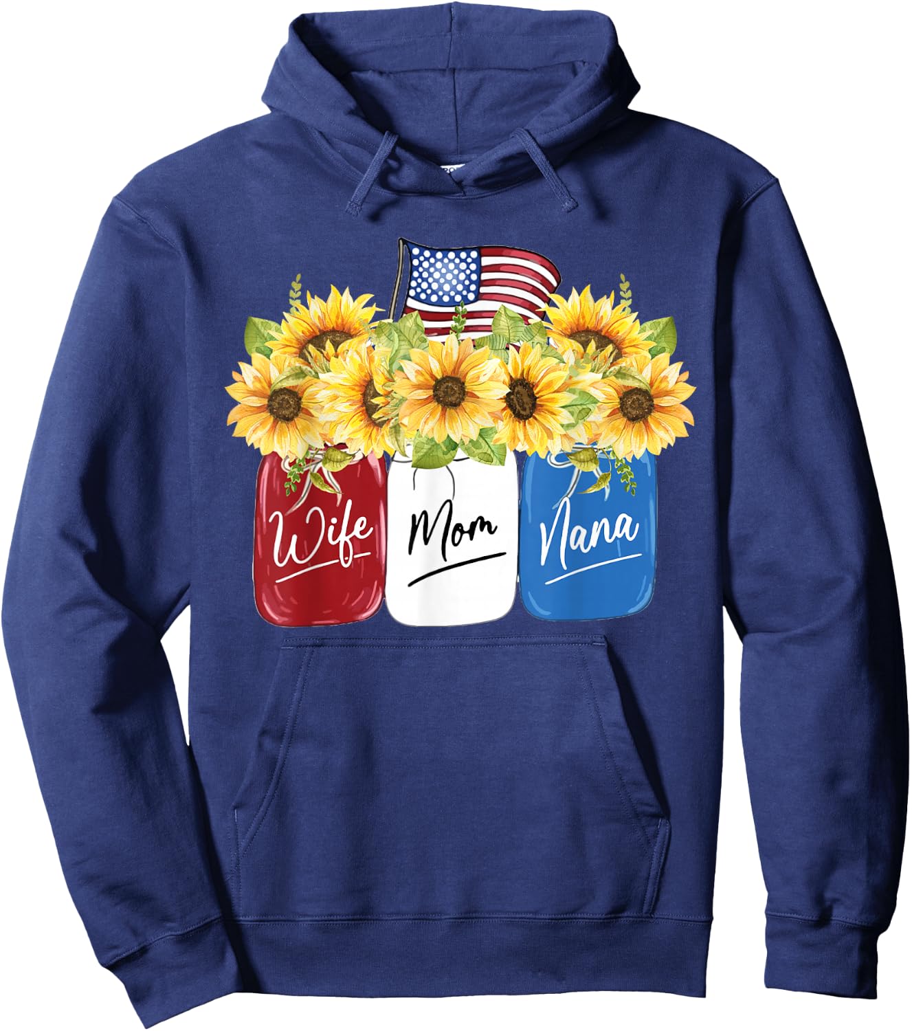 jJ4 American Flag Sunflower 4th of July Hoodie - Hoodie | Navy