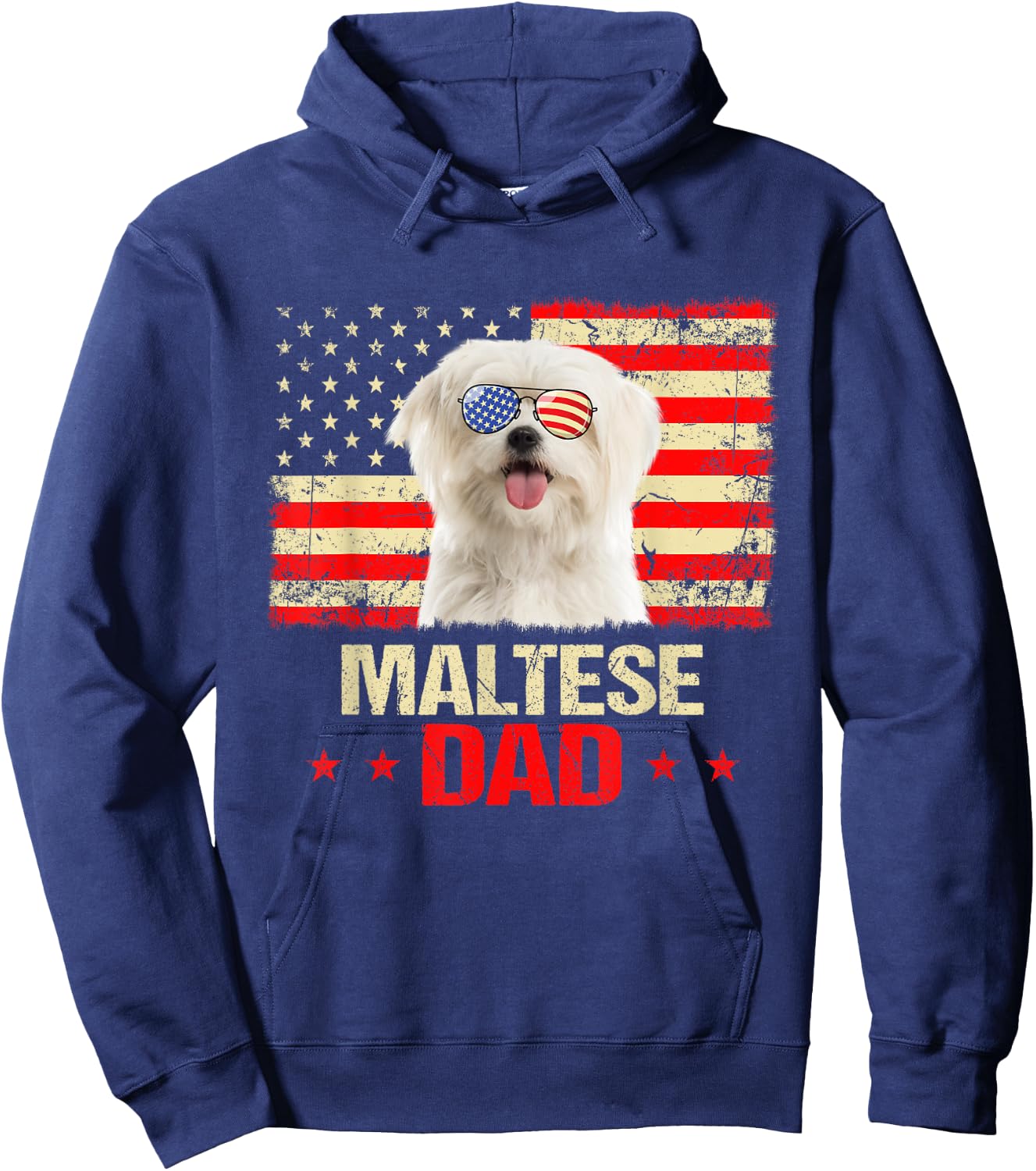 Maltese Dad USA Flag Dog Lover Fathers Day Men Hoodie - Hoodie | Navy