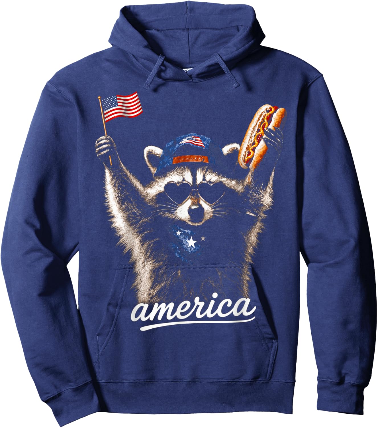 America Meme Raccoon 4th July Hot Dog Lovers Hoodie - Hoodie | Navy