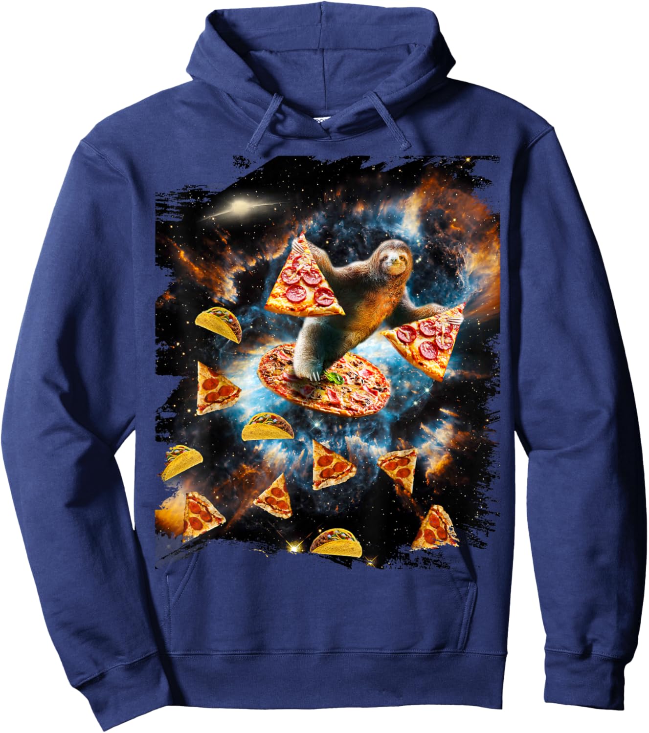 Galaxy Sloth Eating Pizza Taco In Space Hoodie - Hoodie | Navy