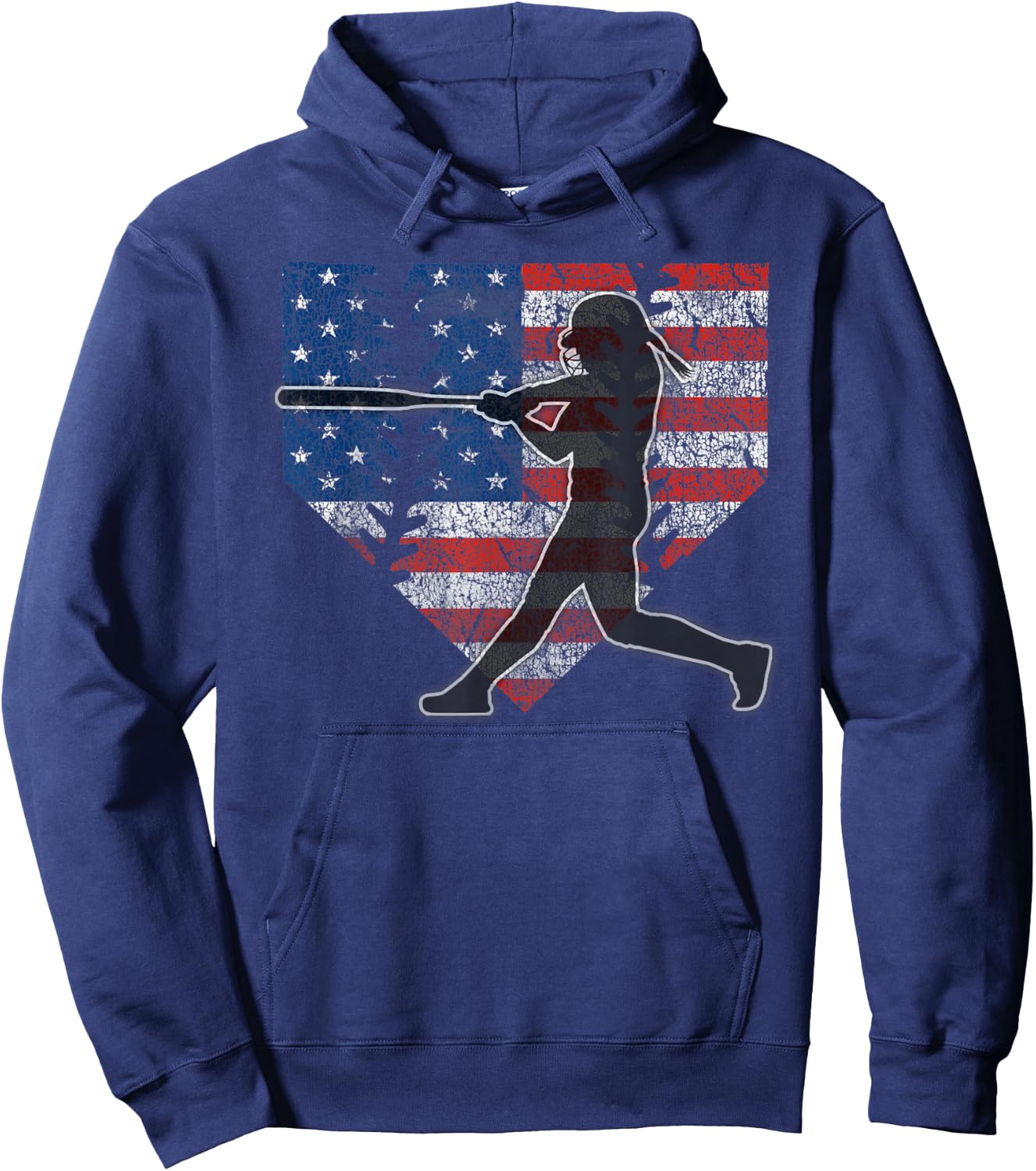Girls Softball Batter American Flag Home Plate Hoodie - Hoodie | Navy