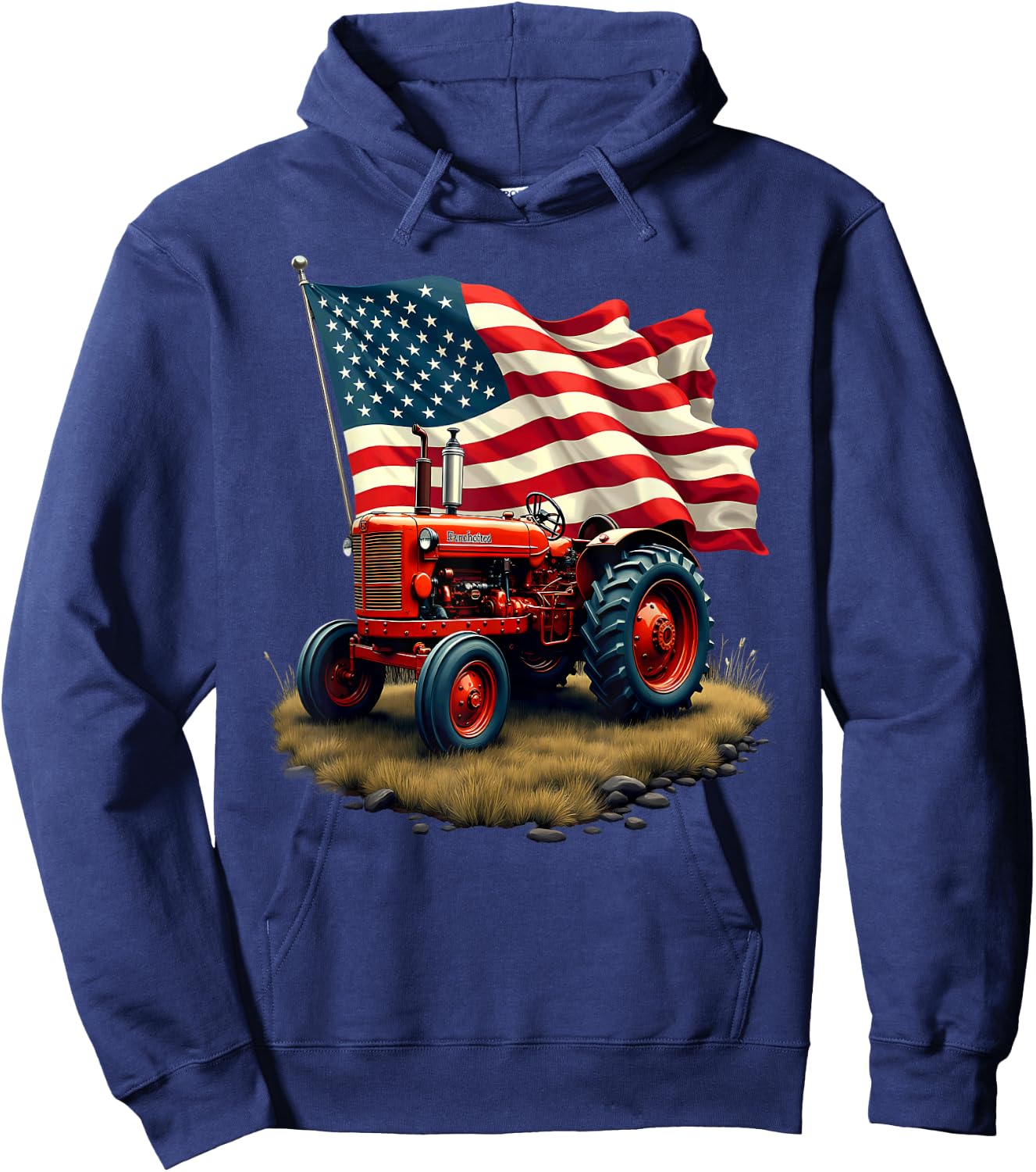 US Flag Tractor Farmer Farming Hoodie - Hoodie | Navy