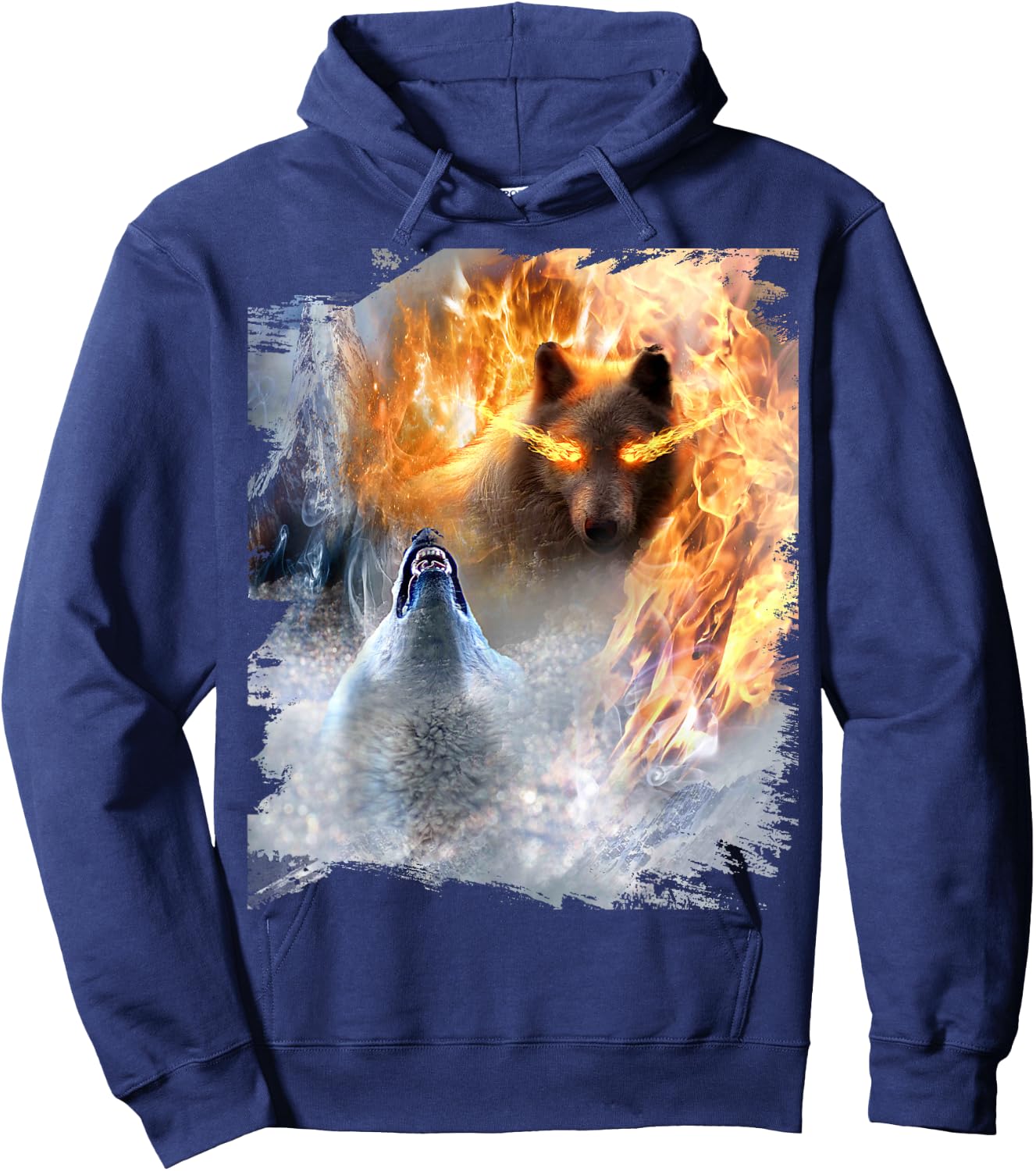 Fire And Ice Wolf Snowy Good And Evil Wolves Hoodie - Hoodie | Navy