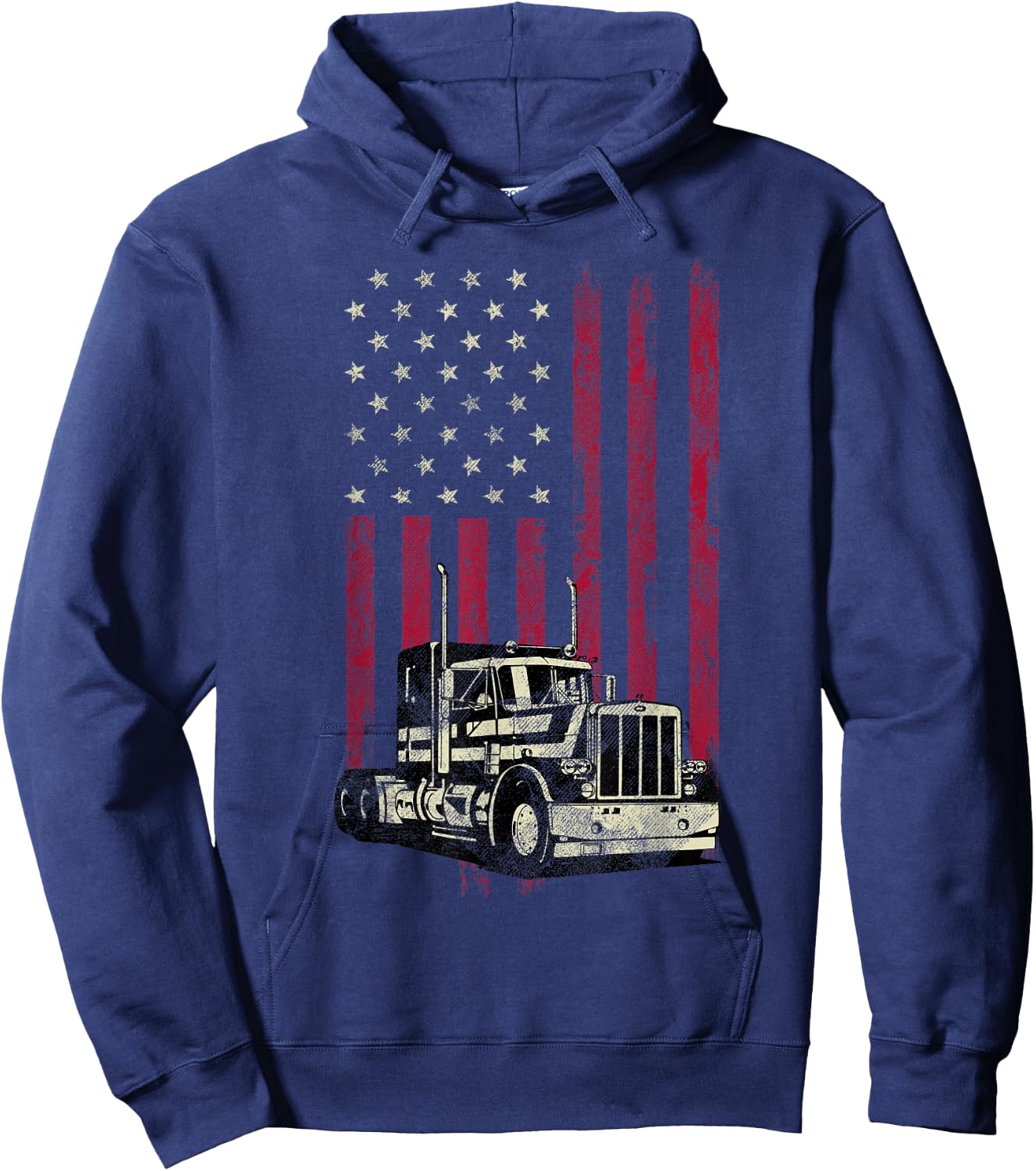 Trucker Vintage American Flag 4th Of July Gift Hoodie - Hoodie | Navy