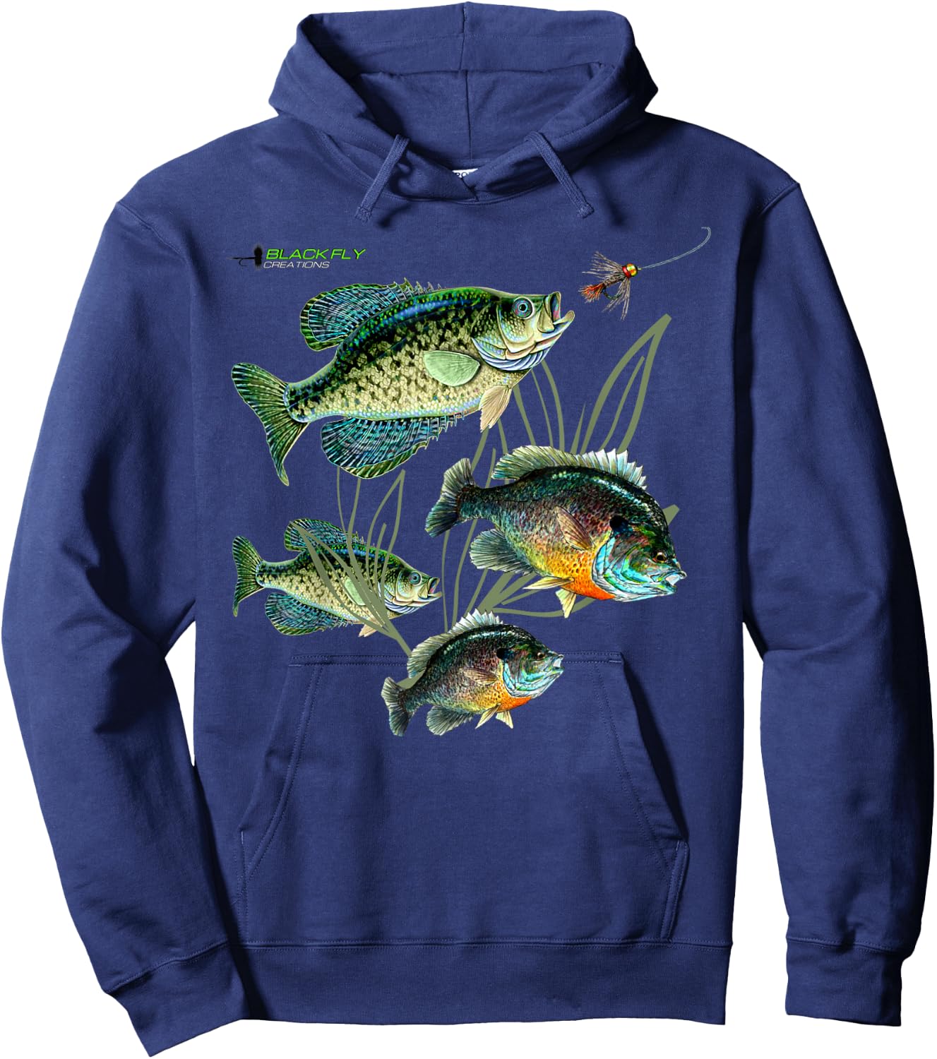 Crappie Bluegill Fishing Shirts Black Fly Hoodie - Hoodie | Navy