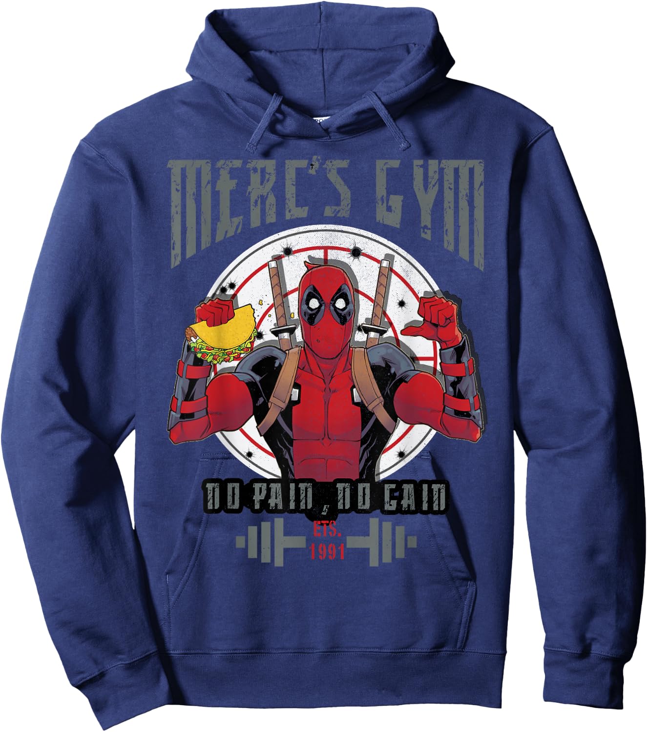 Marvel Deadpool Merc's Gym No Pain No Gain Hoodie - Hoodie | Navy