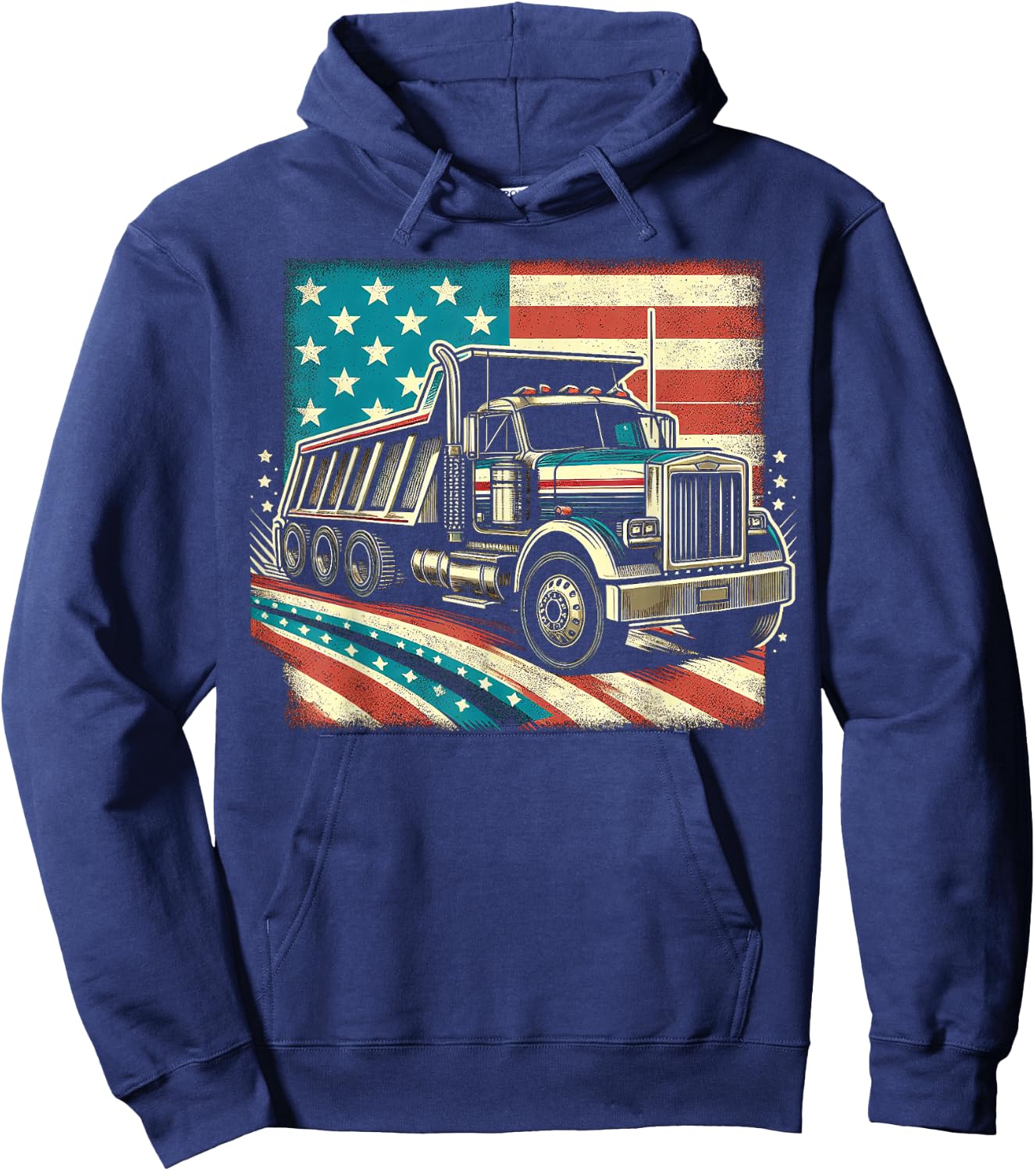 American Flag Trucker Dump Truck Driver Hoodie - Hoodie | Navy