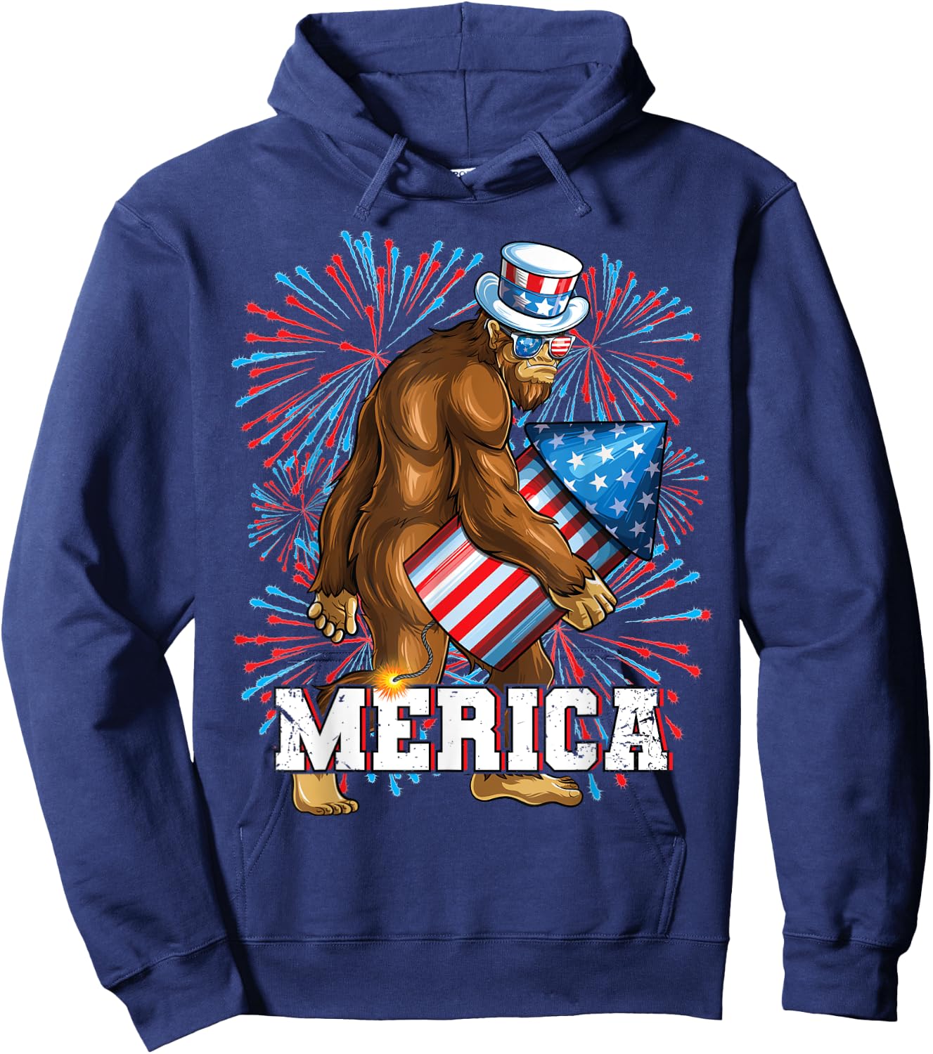 Bigfoot Fireworks 4th of July Boys Men Merica Hoodie - Hoodie | Navy