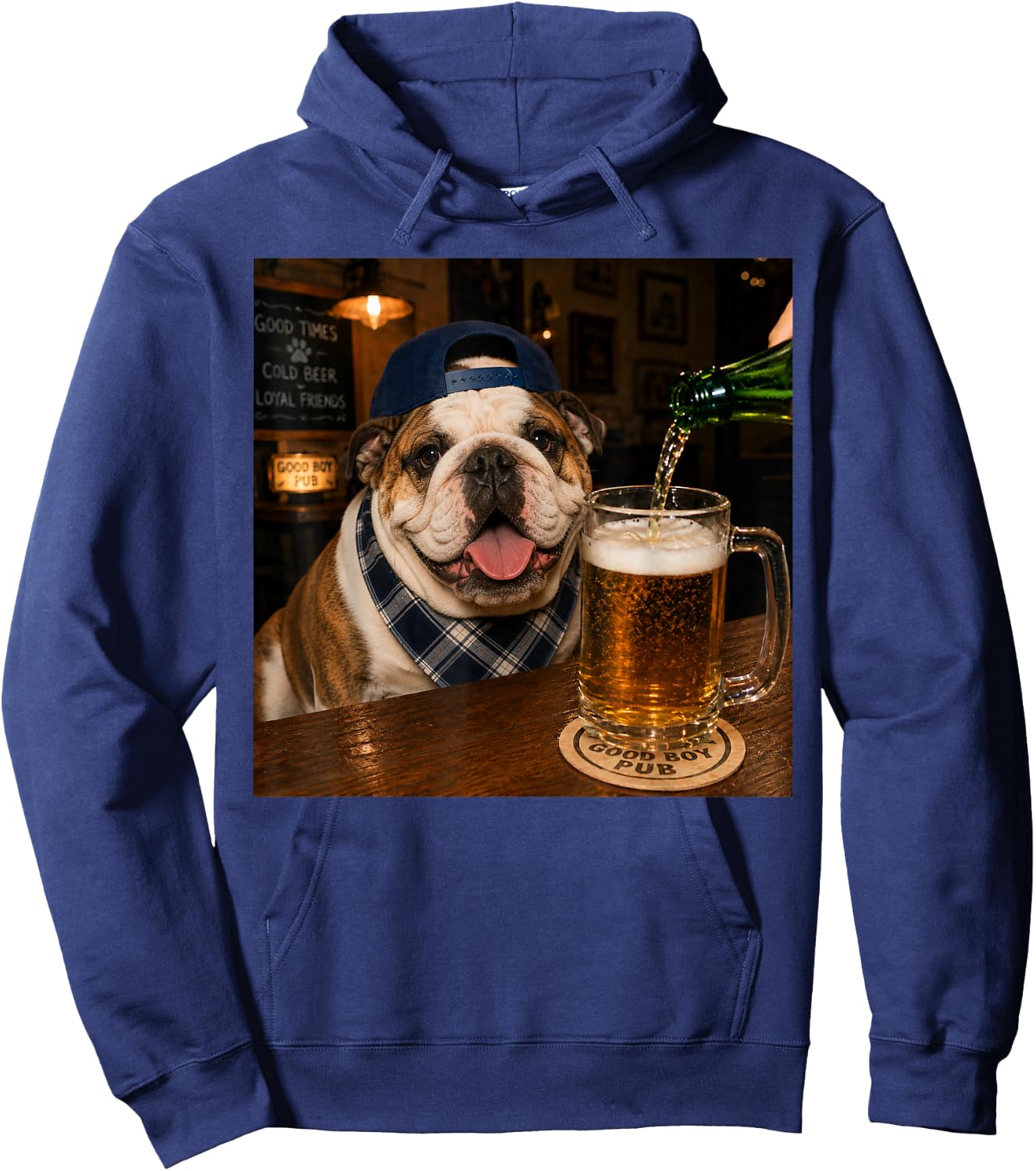 English Bulldog Drinking Beer Funny Dog Meme Hoodie - Hoodie | Navy