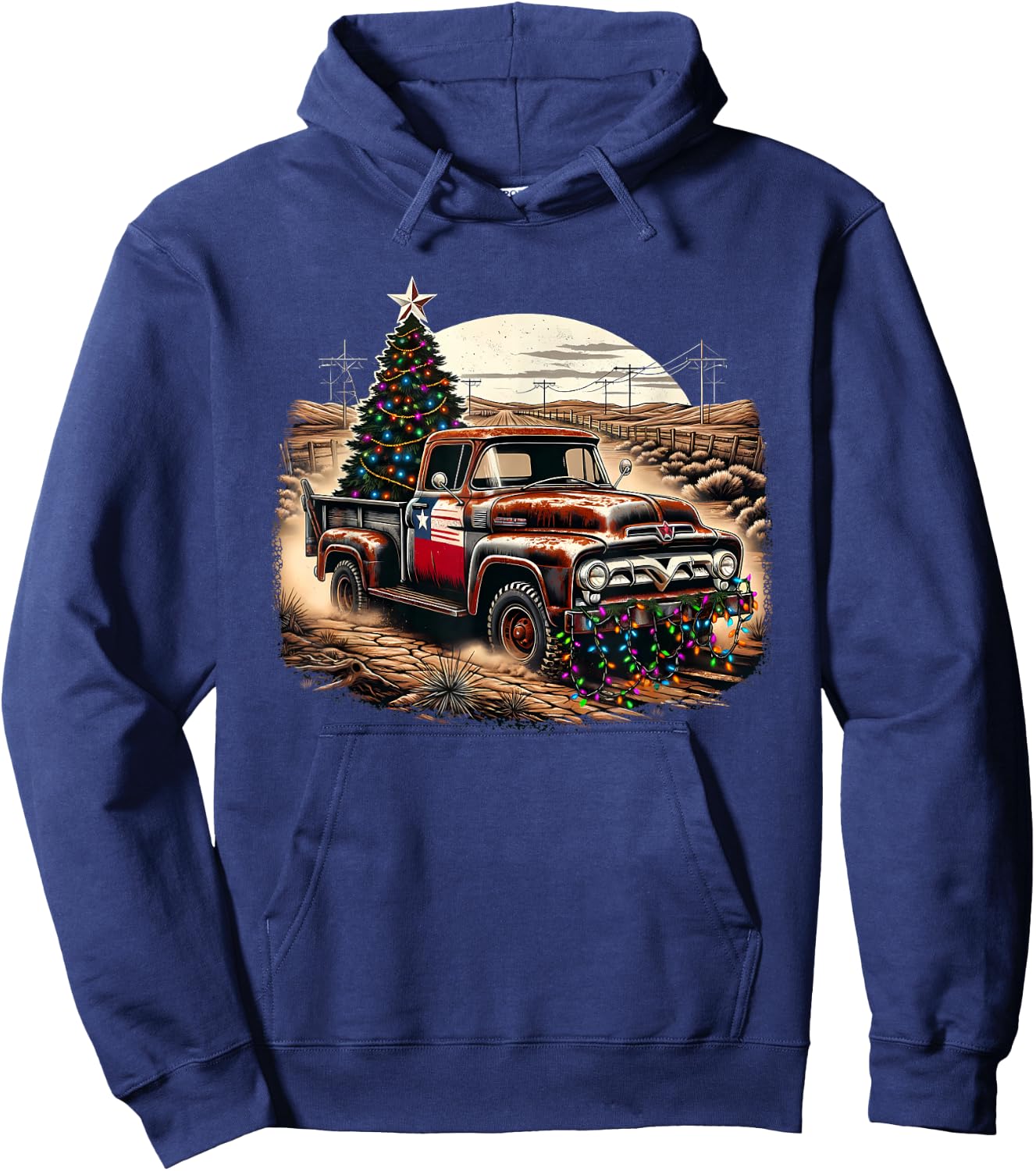 Vintage Christmas Truck - Tree And Fairy Lights Hoodie - Hoodie | Navy